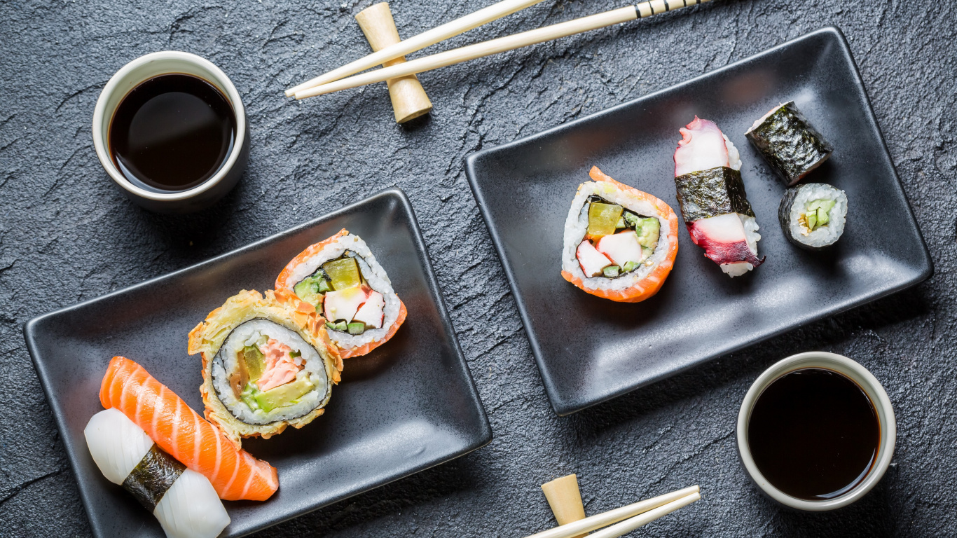 Обои Японская кухня, суши, макидзуси, ресторан, Кулинария в разрешении 1366x768