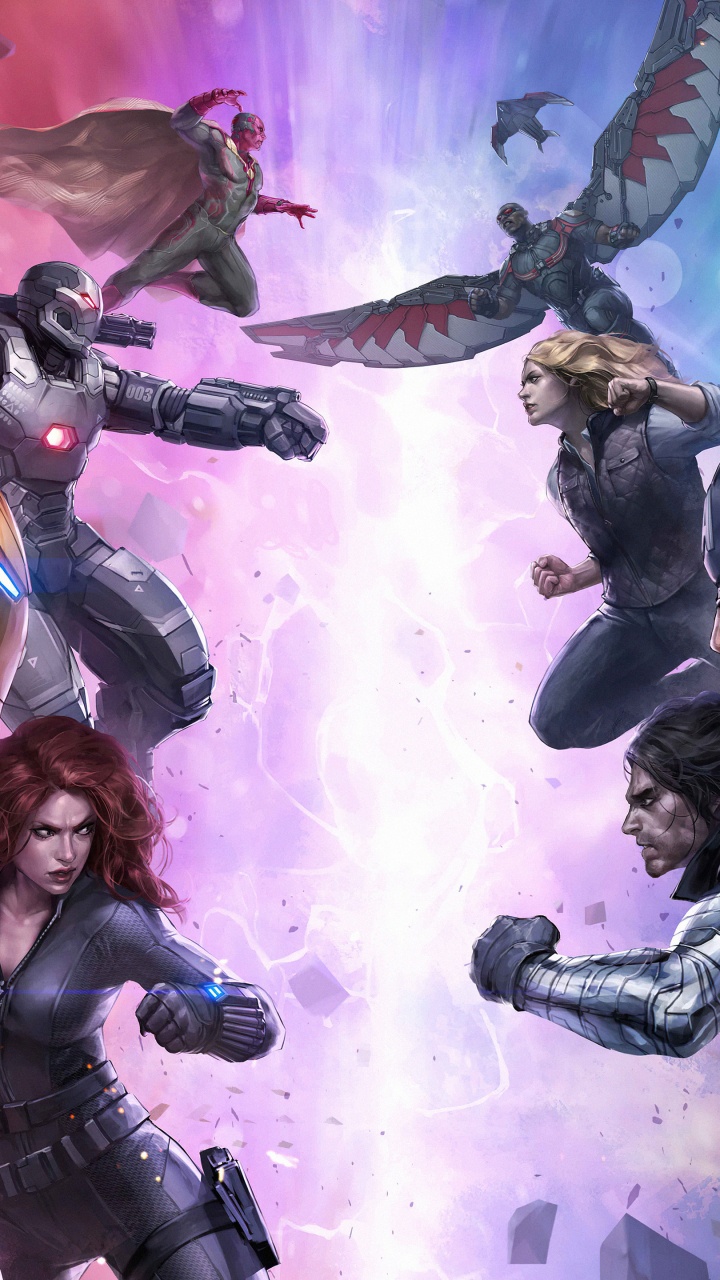 Обои Marvel Будущего Борьбе, Капитан Америка Гражданская Война, человек-факел, Капитан Америка, Танос в разрешении 720x1280