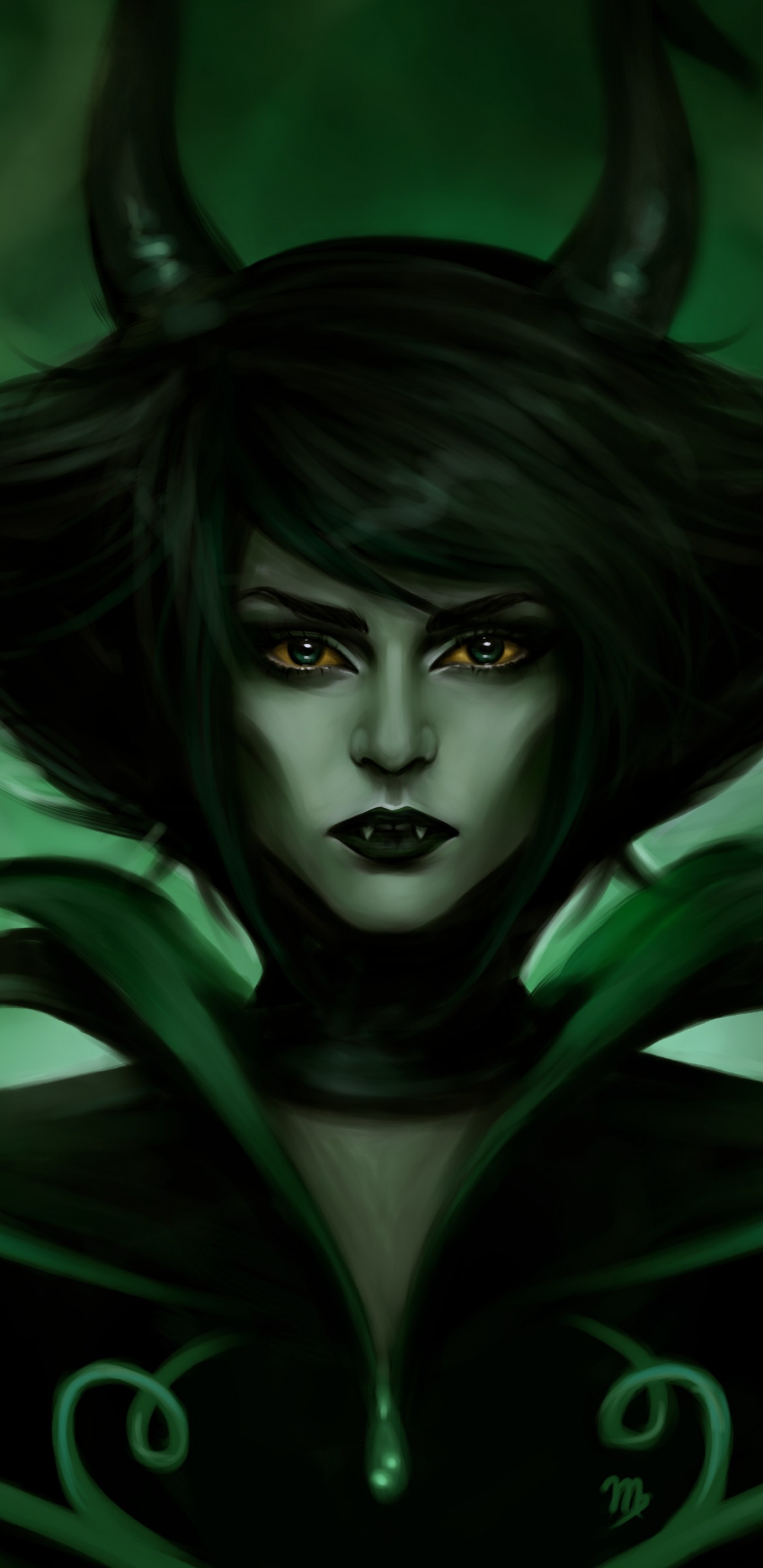 Обои фэнтези, цифровое искусство, темнота, иллюстрация, демон в разрешении 1440x2960