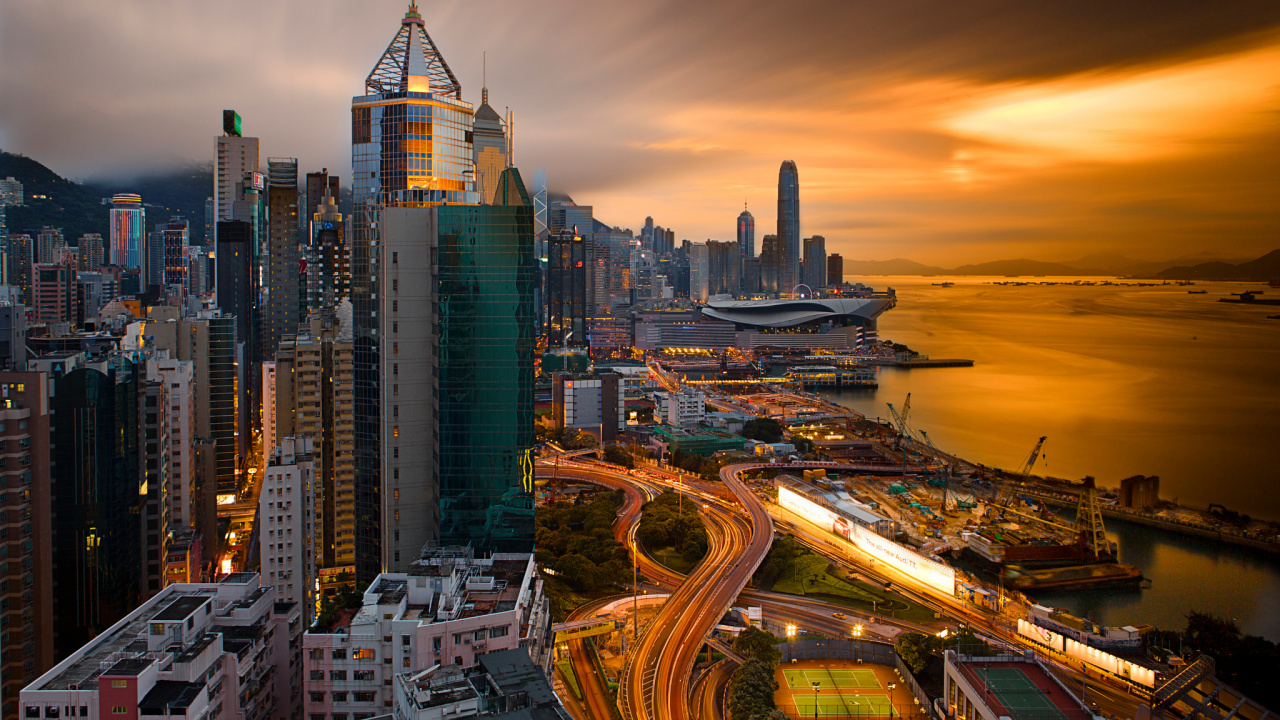 Обои городской пейзаж, город, метрополия, городской район, небоскреб в разрешении 1280x720