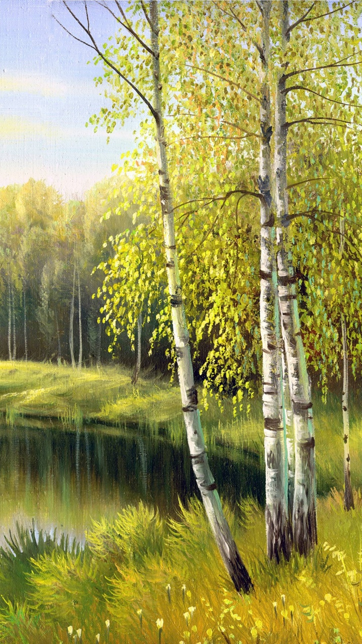 Обои пейзажная живопись, живопись, масляная живопись, природа, дерево в разрешении 720x1280