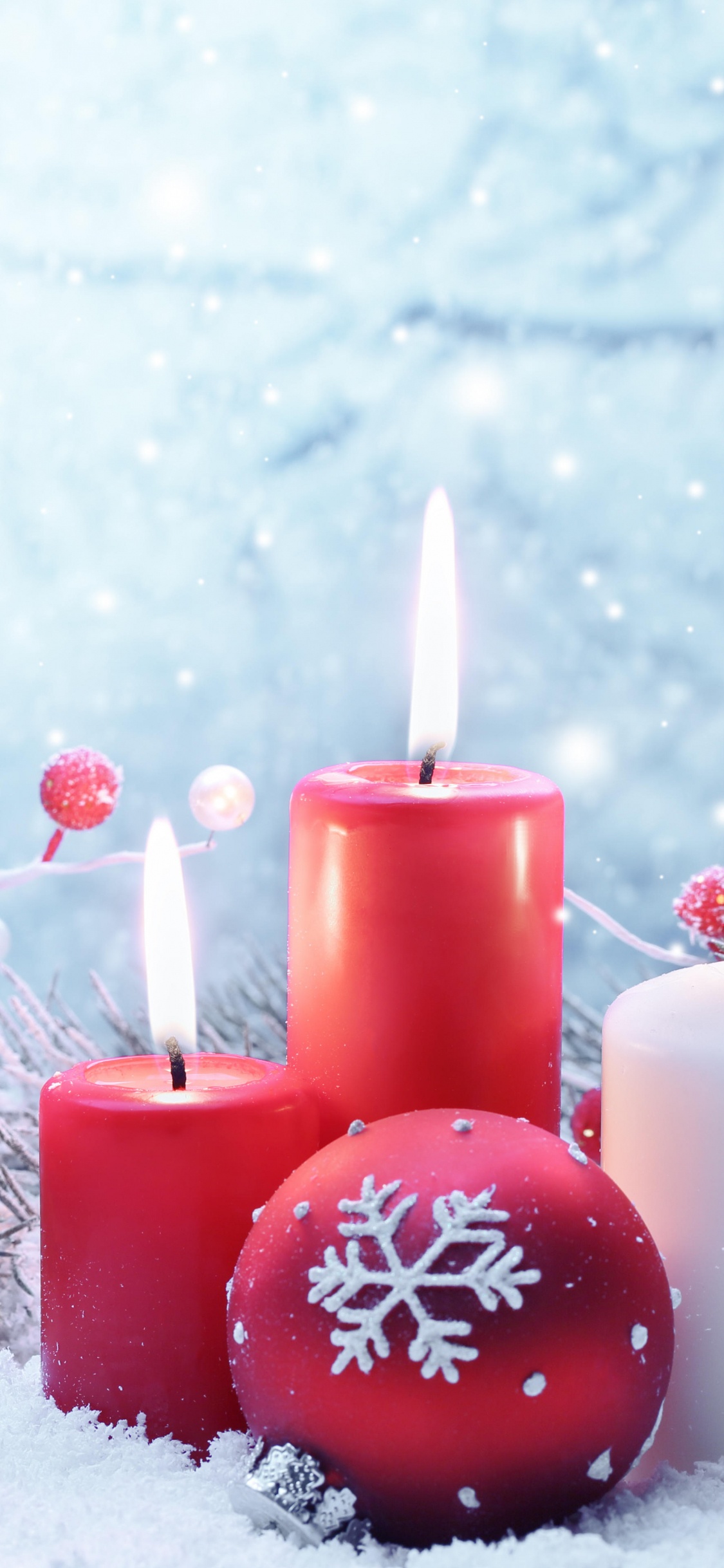 Обои Рождественский день, рождественский орнамент, зима, снег, замораживание в разрешении 1125x2436