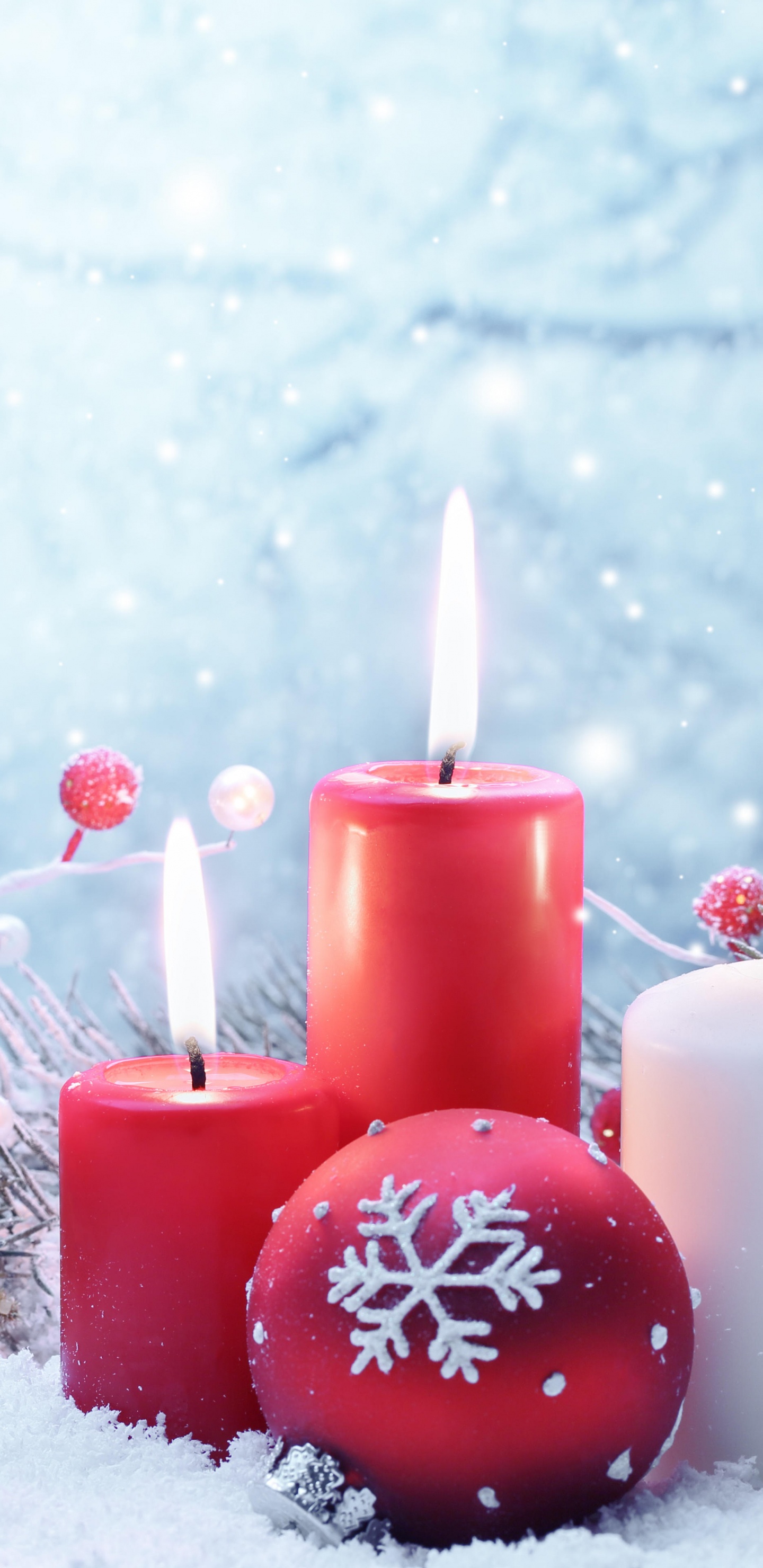 Обои Рождественский день, рождественский орнамент, зима, снег, замораживание в разрешении 1440x2960