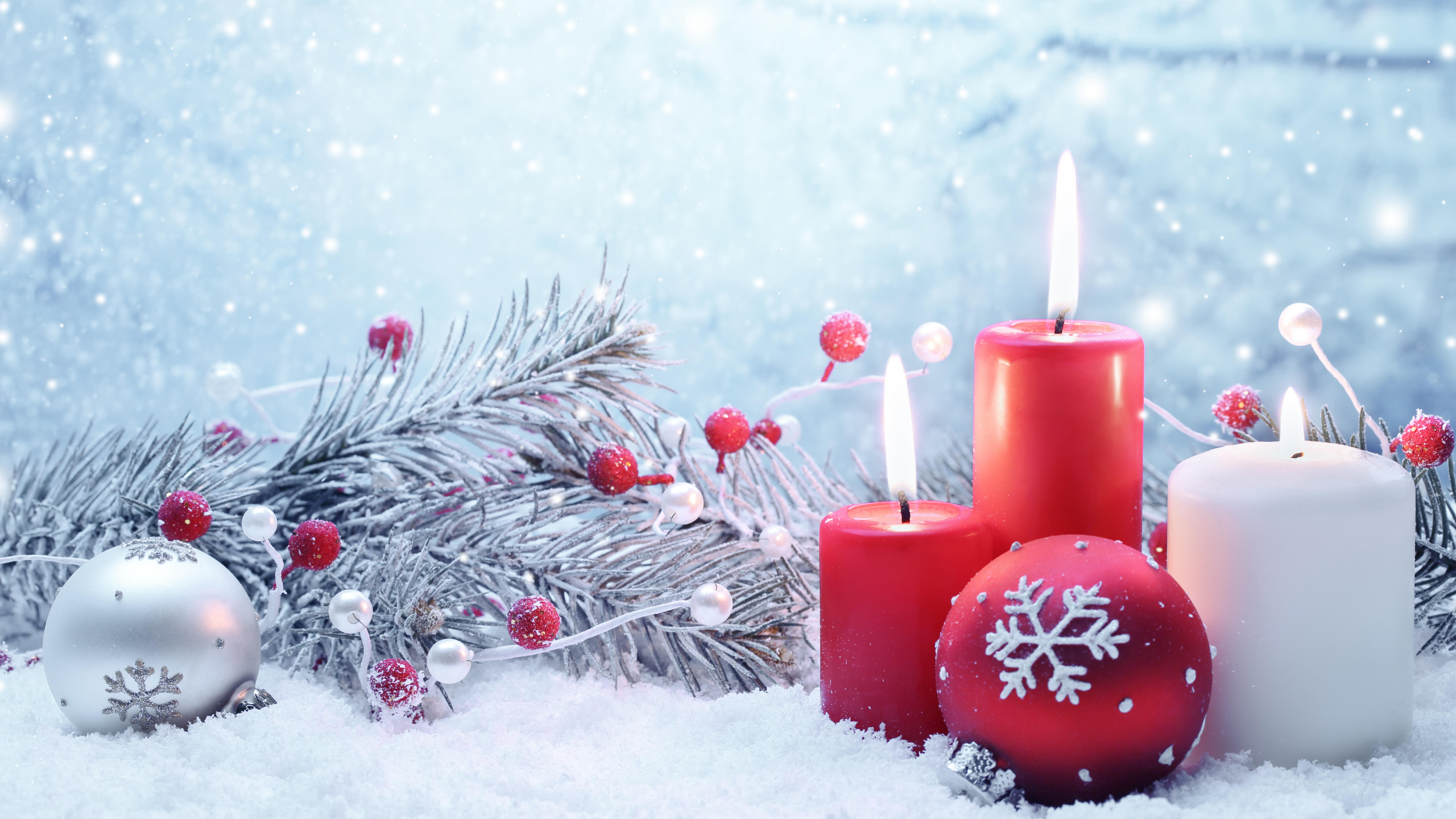 Обои Рождественский день, рождественский орнамент, зима, снег, замораживание в разрешении 2560x1440