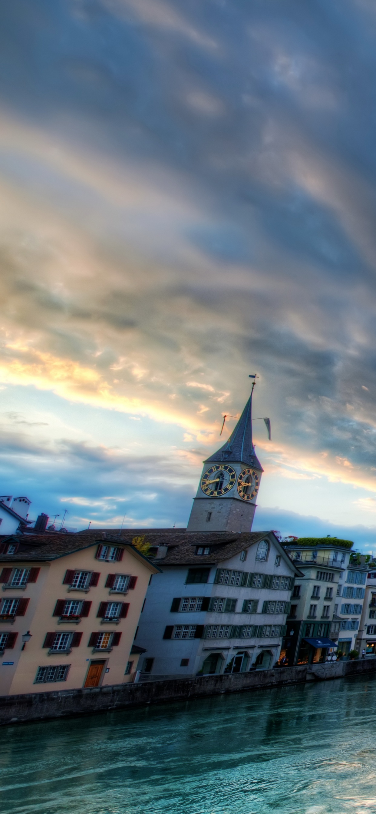 Обои Zrich, облако, вода, водный путь, городок в разрешении 1242x2688