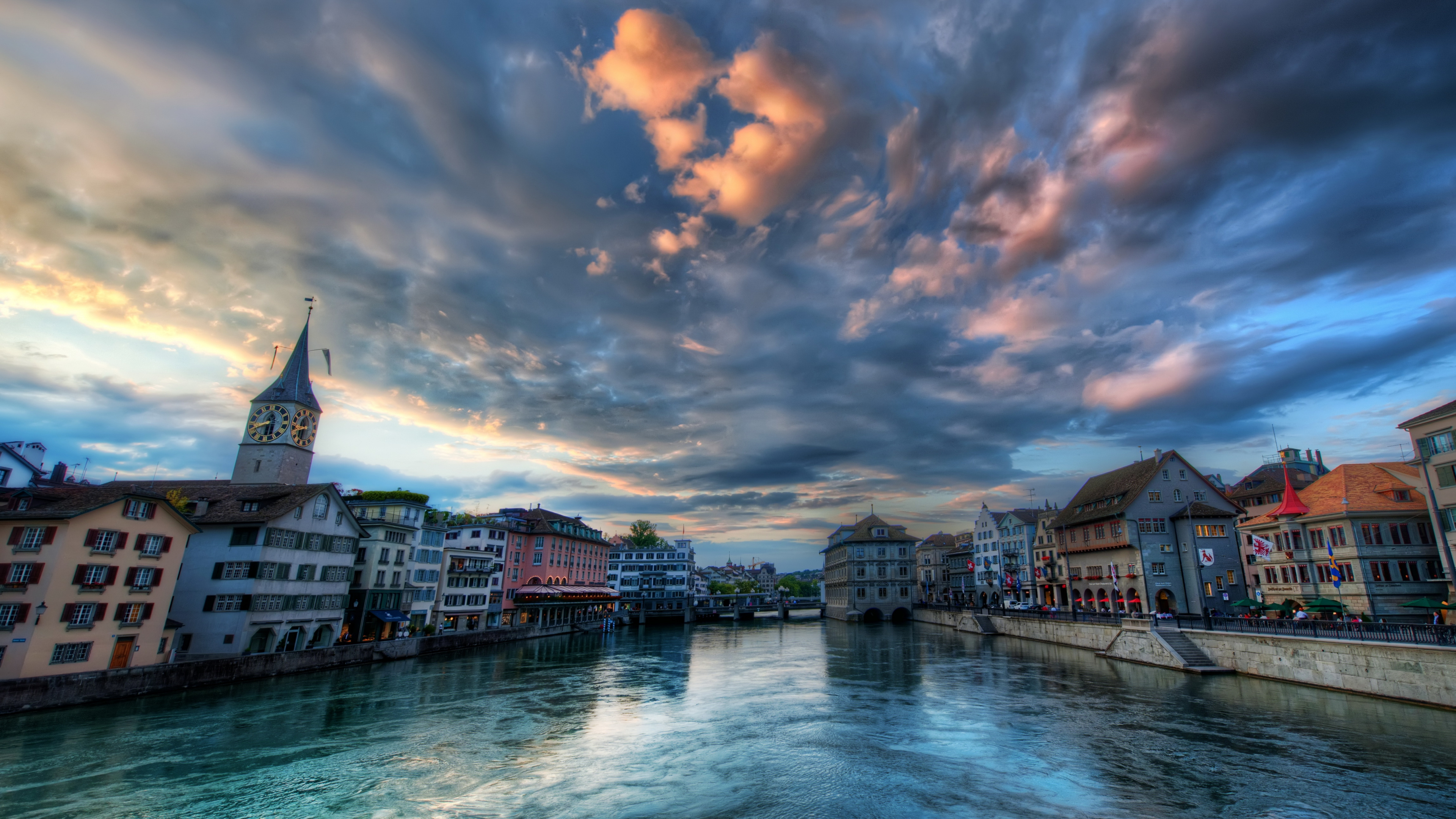 Обои Zrich, облако, вода, водный путь, городок в разрешении 3840x2160