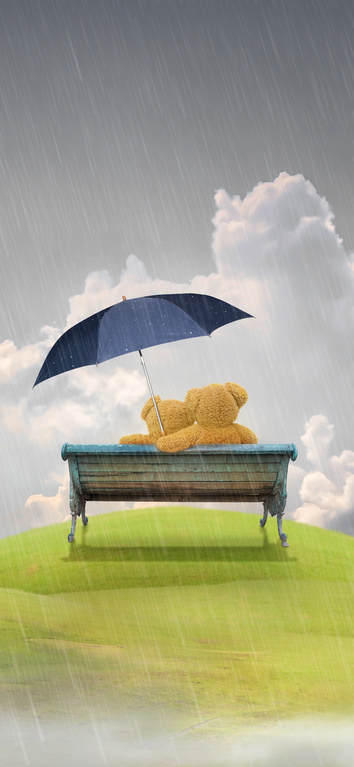 Обои плюшевый мишка, облако, атмосфера, иллюстрация, пейзаж в разрешении 1242x2688