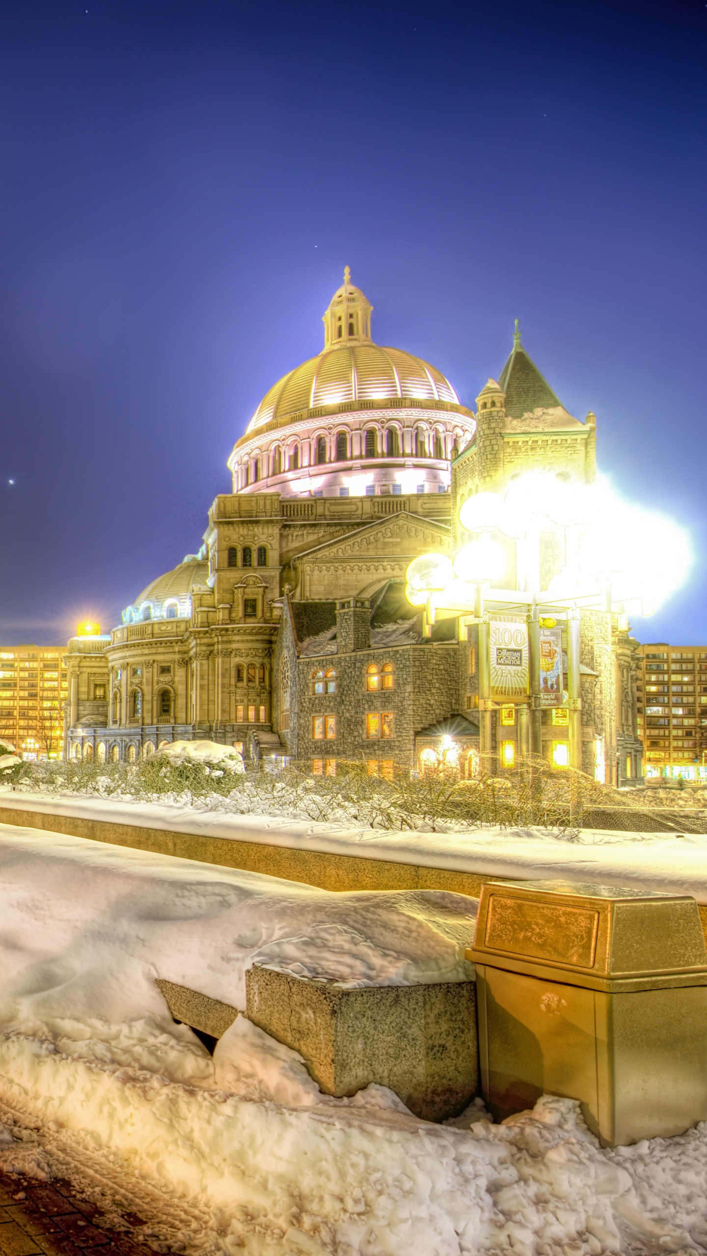 Обои Бостон, ориентир, природа, ночь, зима в разрешении 1440x2560