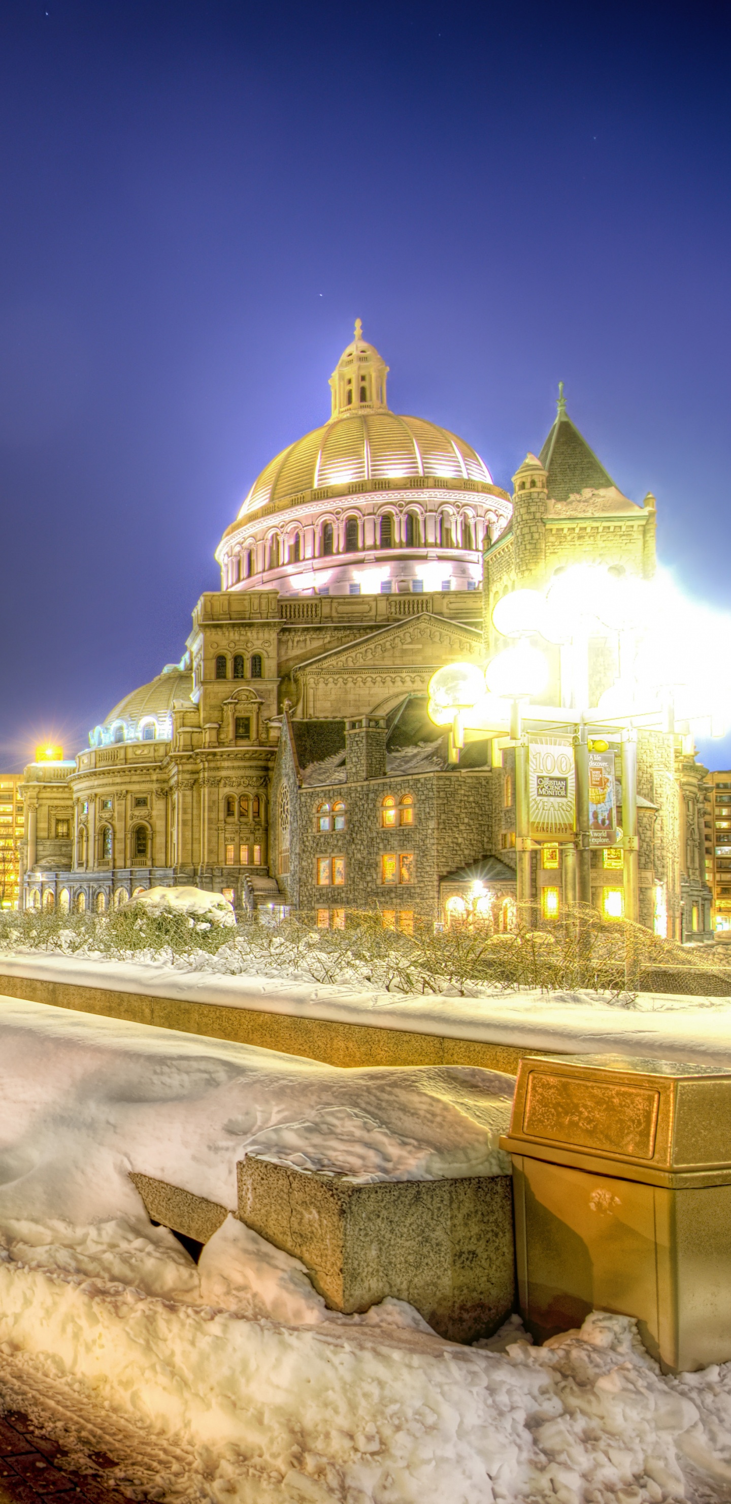 Обои Бостон, ориентир, природа, ночь, зима в разрешении 1440x2960
