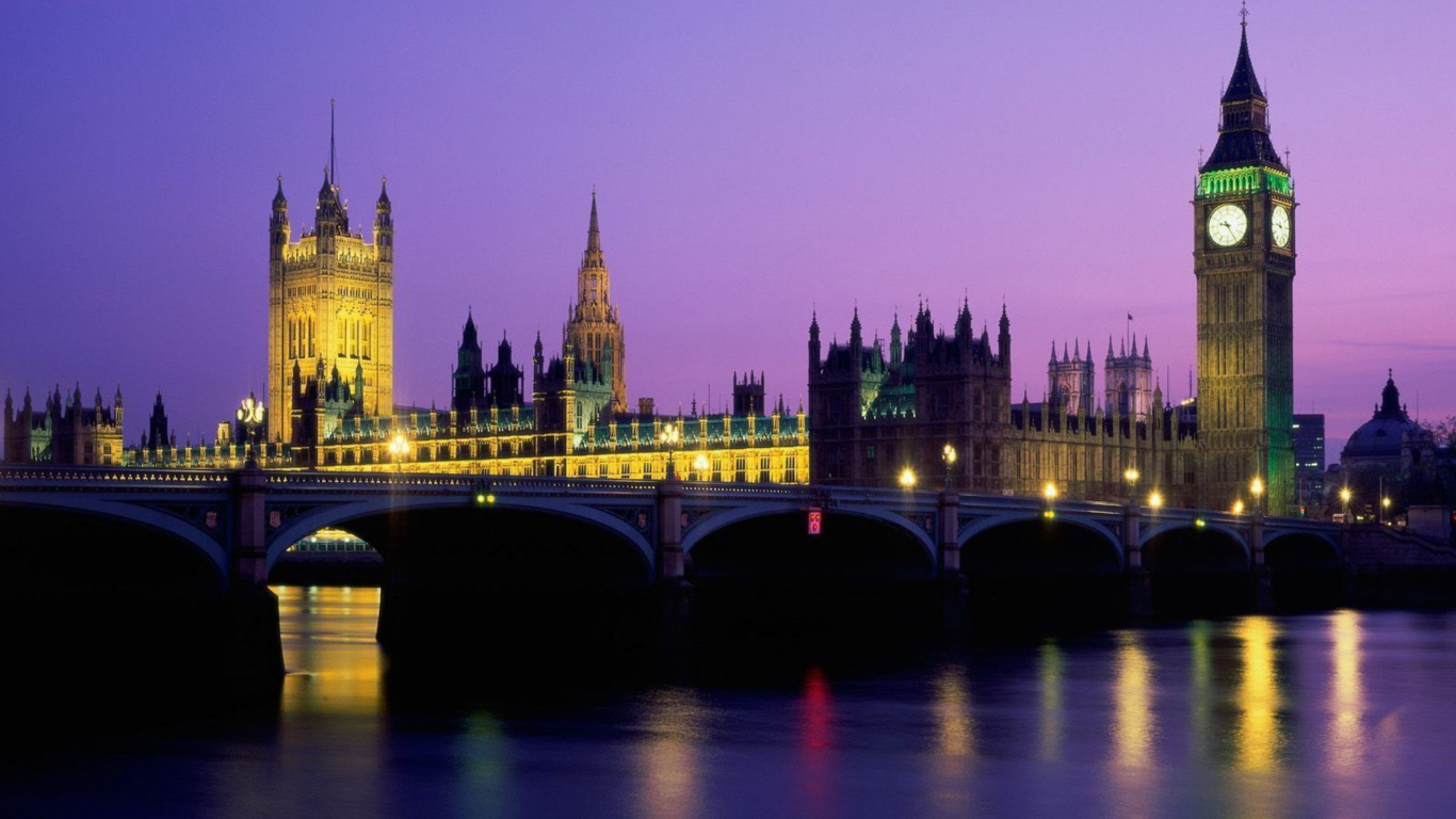 Обои здание парламента, вестминстерский дворец, Биг Бен, река темза, ориентир в разрешении 1366x768