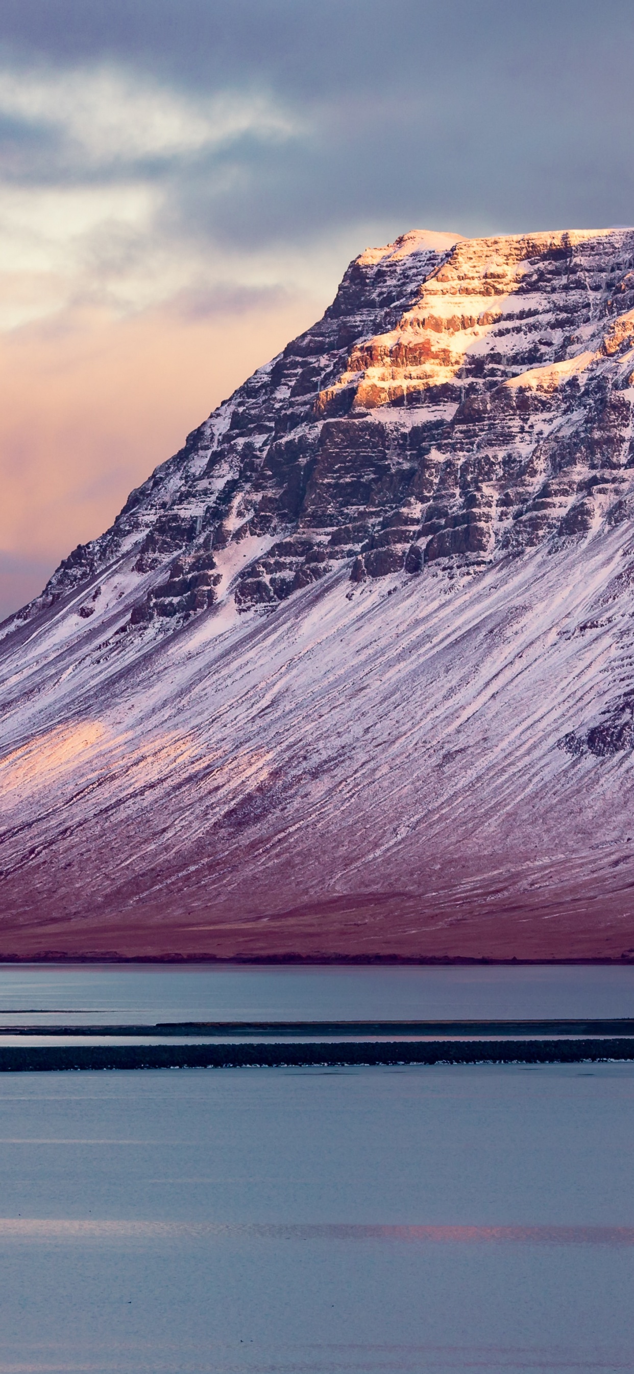 Обои фьорд, гора, горный рельеф, природный ландшафт, облако в разрешении 1242x2688