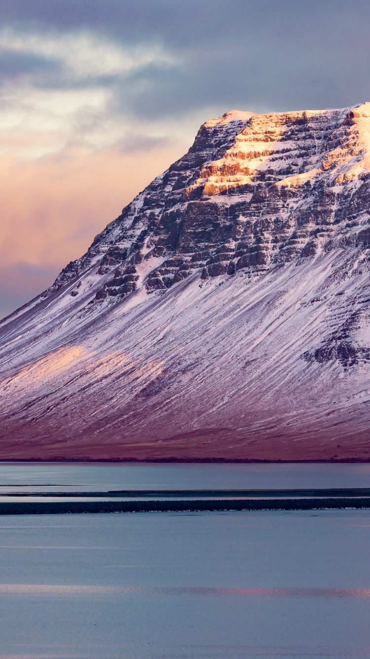 Обои фьорд, гора, горный рельеф, природный ландшафт, облако в разрешении 750x1334