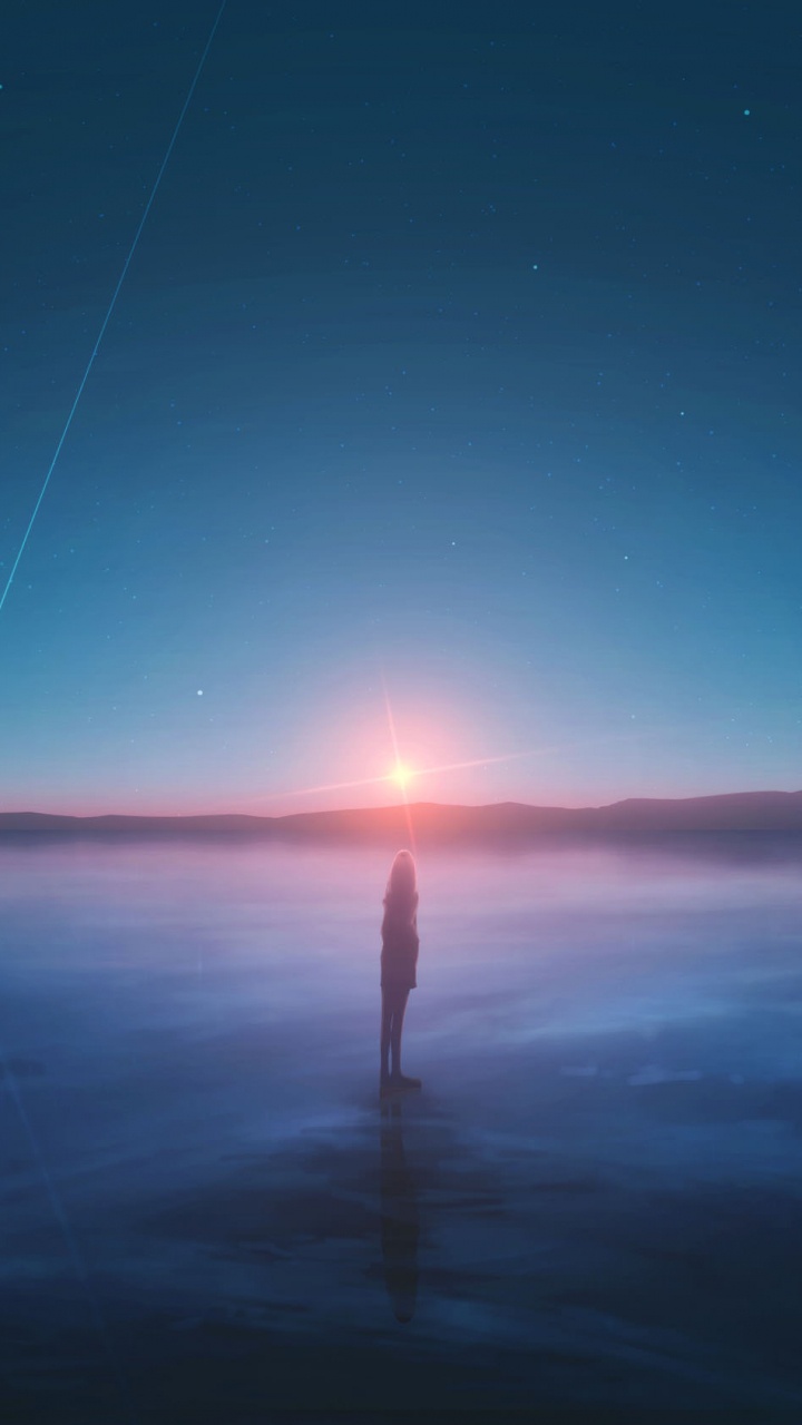 Обои горизонт, синий, свет, море, атмосфера в разрешении 720x1280