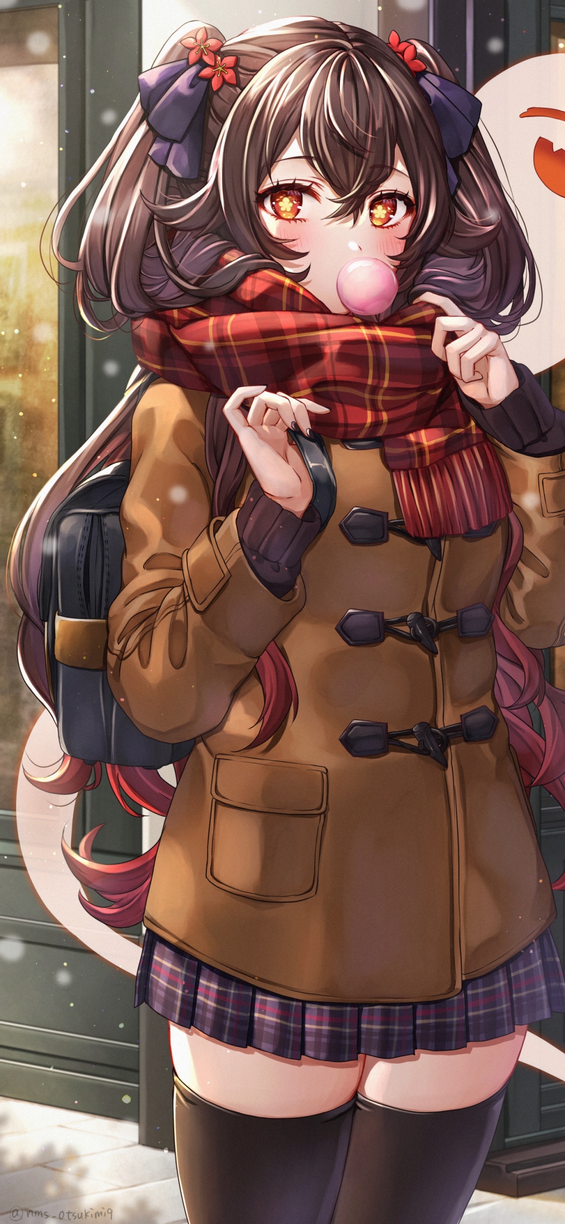 Обои аниме, зима ху тао, Геншин удар, Ху Тао, кецин в разрешении 1125x2436