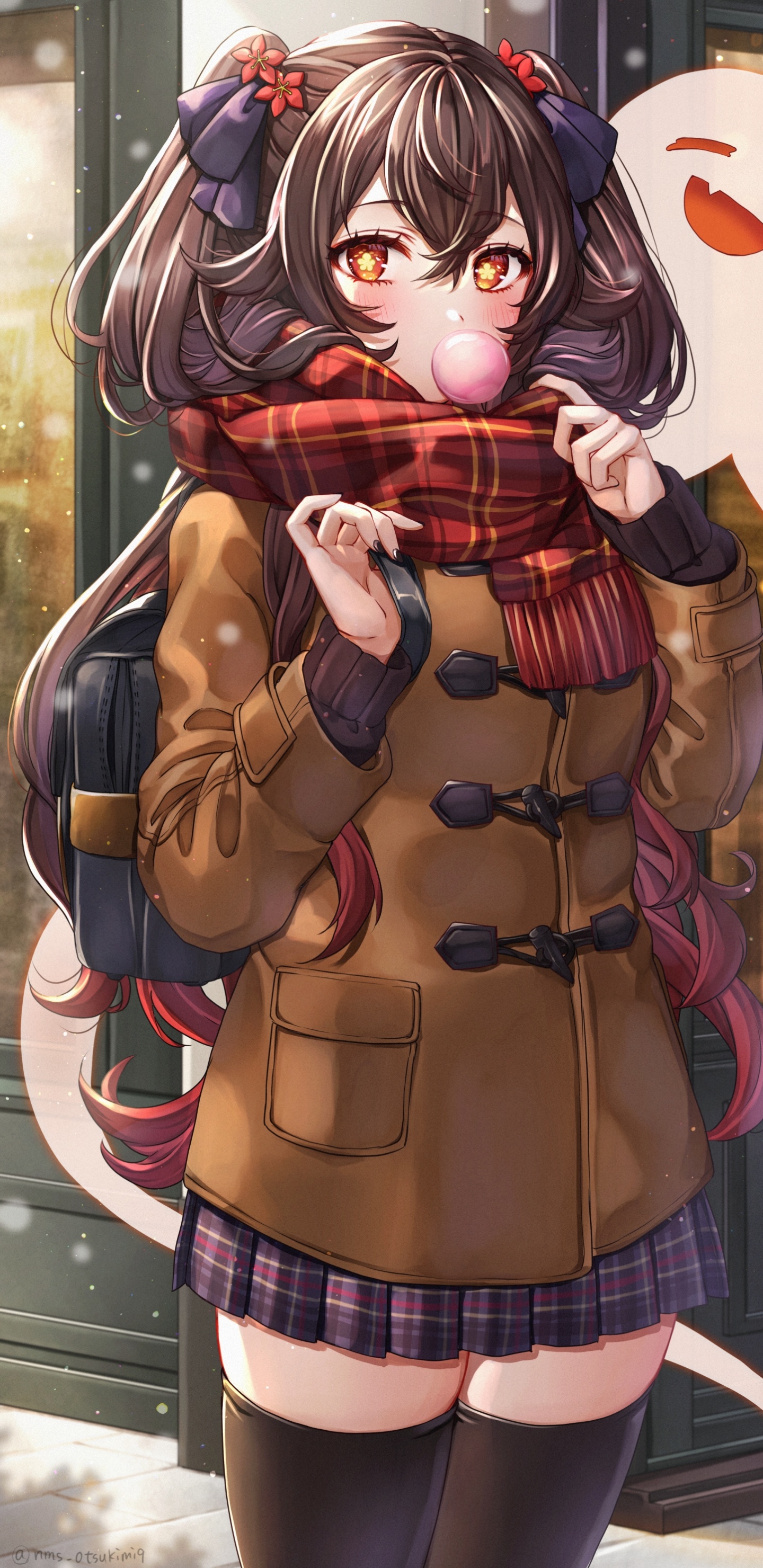 Обои аниме, зима ху тао, Геншин удар, Ху Тао, кецин в разрешении 1440x2960