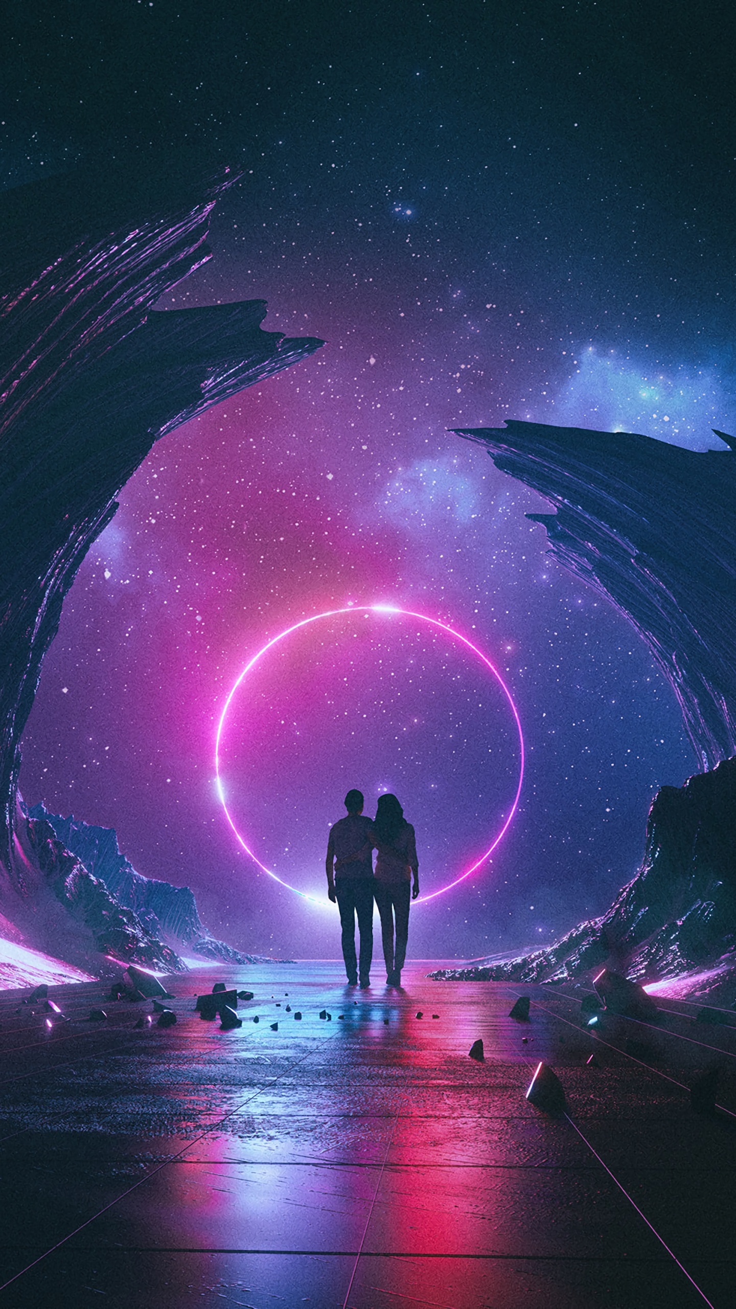 Обои пурпур, Фиолетовый, космос, ночь, небо в разрешении 1440x2560