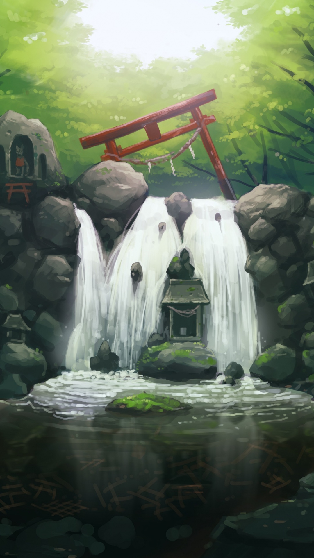 Обои водопад, природа, водоток, пейзаж, лес в разрешении 1080x1920