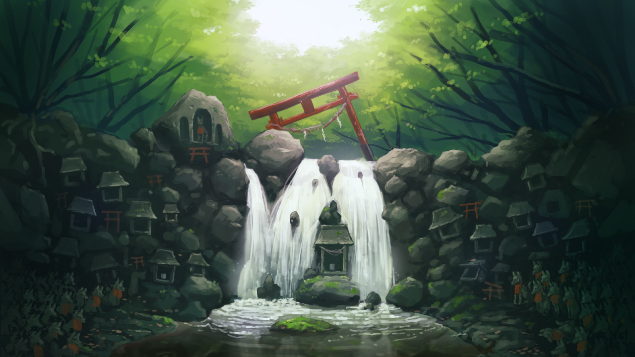 Обои водопад, природа, водоток, пейзаж, лес в разрешении 1280x720