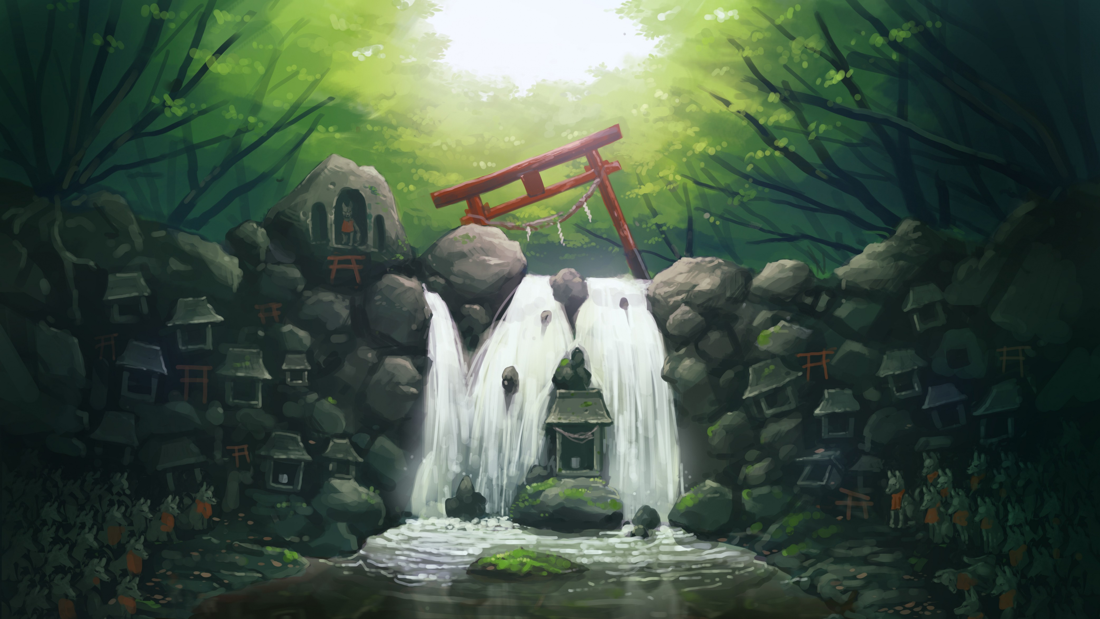 Обои водопад, природа, водоток, пейзаж, лес в разрешении 3840x2160