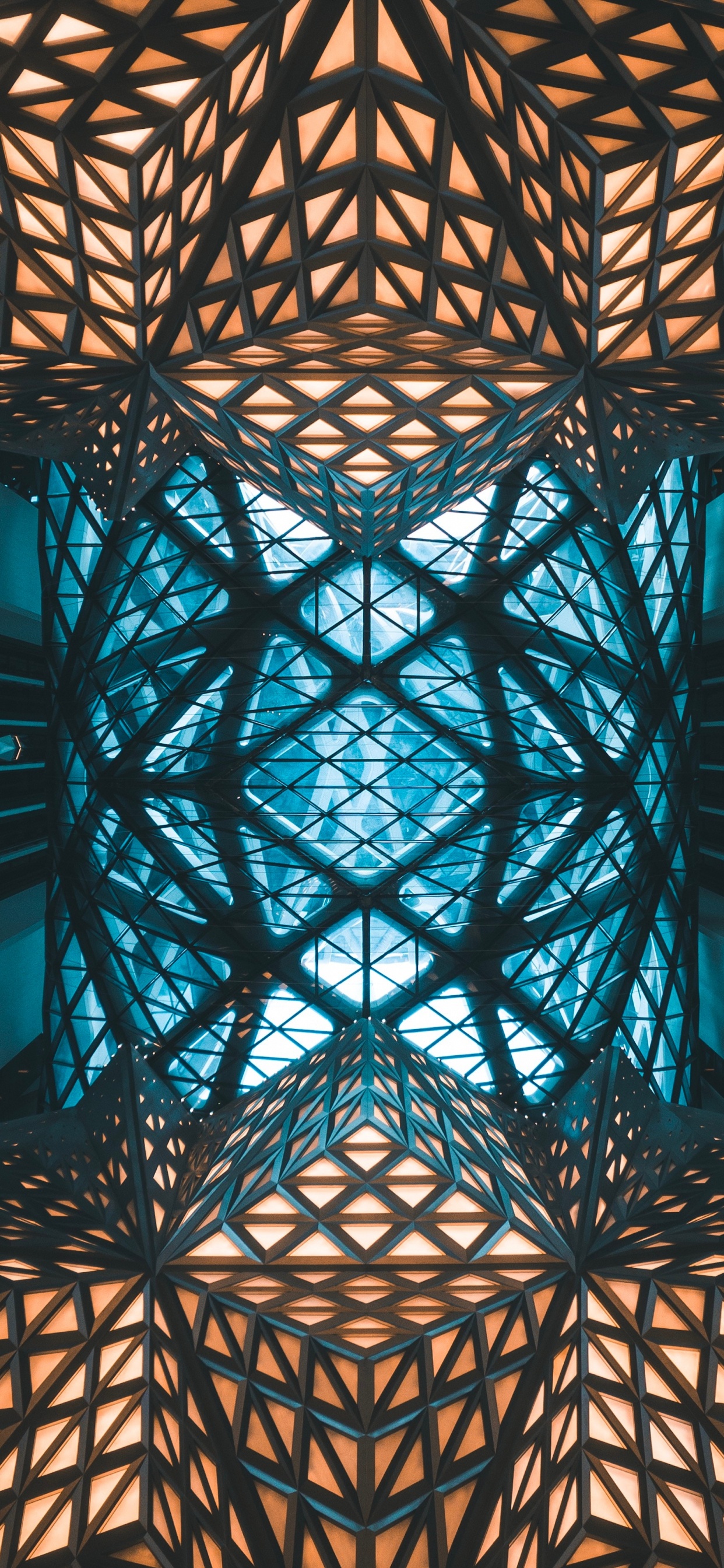 Обои архитектура, дизайн, синий, симметрия, свет в разрешении 1242x2688