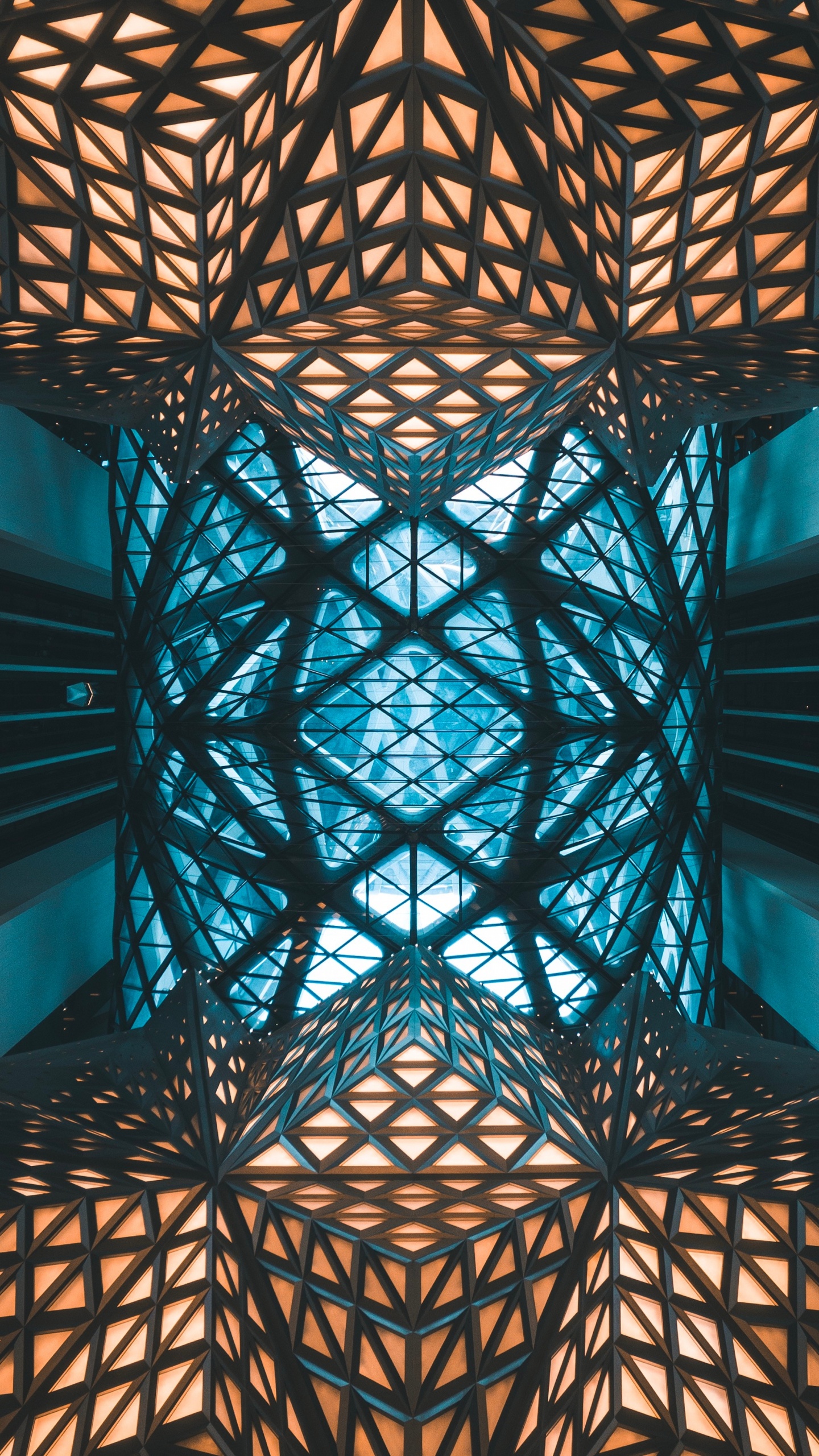 Обои архитектура, дизайн, синий, симметрия, свет в разрешении 1440x2560