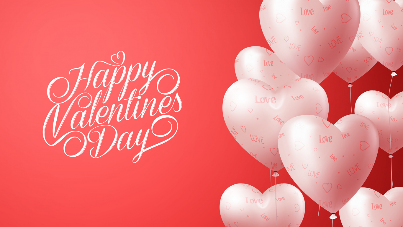 Обои сердце, День Святого Валентина, любовь, красный цвет, воздушный шарик в разрешении 1366x768