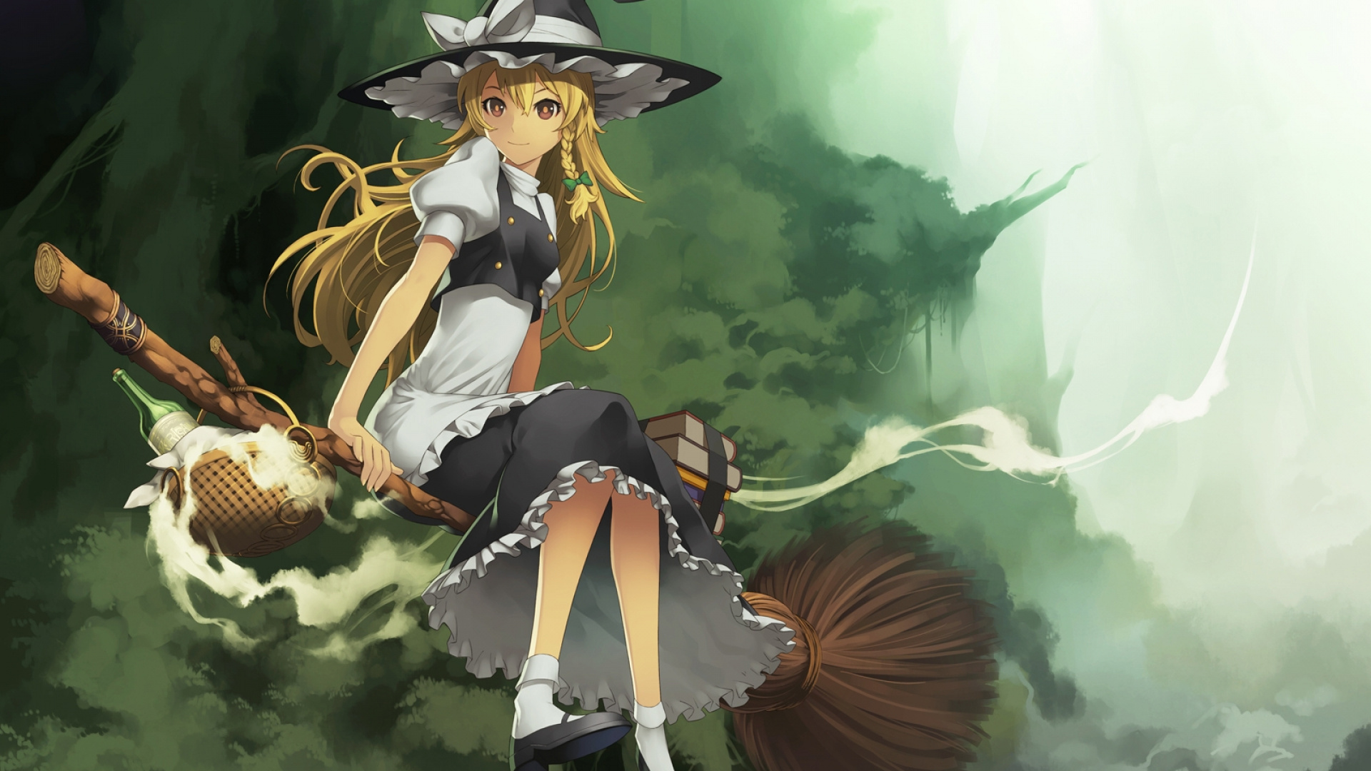 Обои Мариса кирисаме, иллюстрация, мифология, колдовство, дерево в разрешении 1920x1080