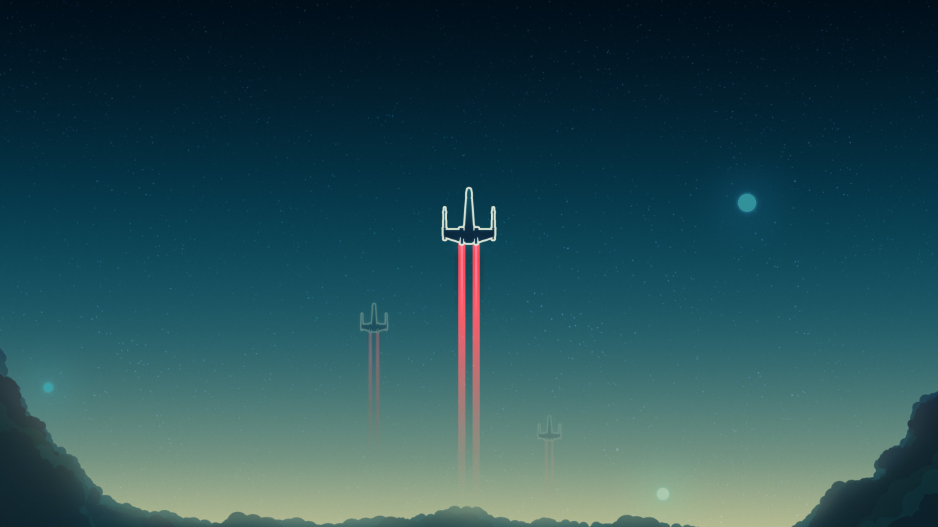 Обои звездные войны, минимализм, X-крыло Истребитель, атмосфера, ночь в разрешении 1366x768