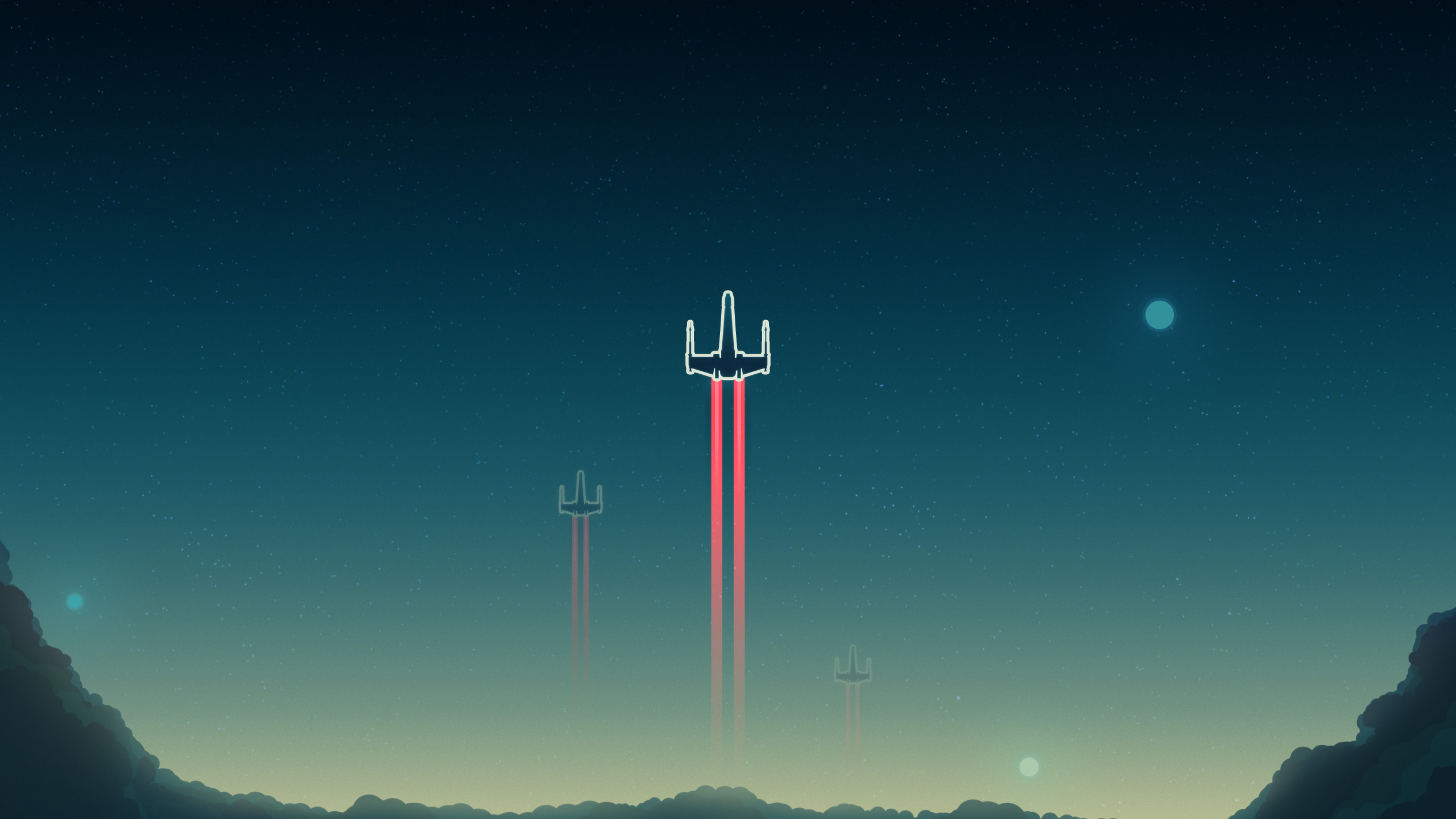 Обои звездные войны, минимализм, X-крыло Истребитель, атмосфера, ночь в разрешении 2560x1440