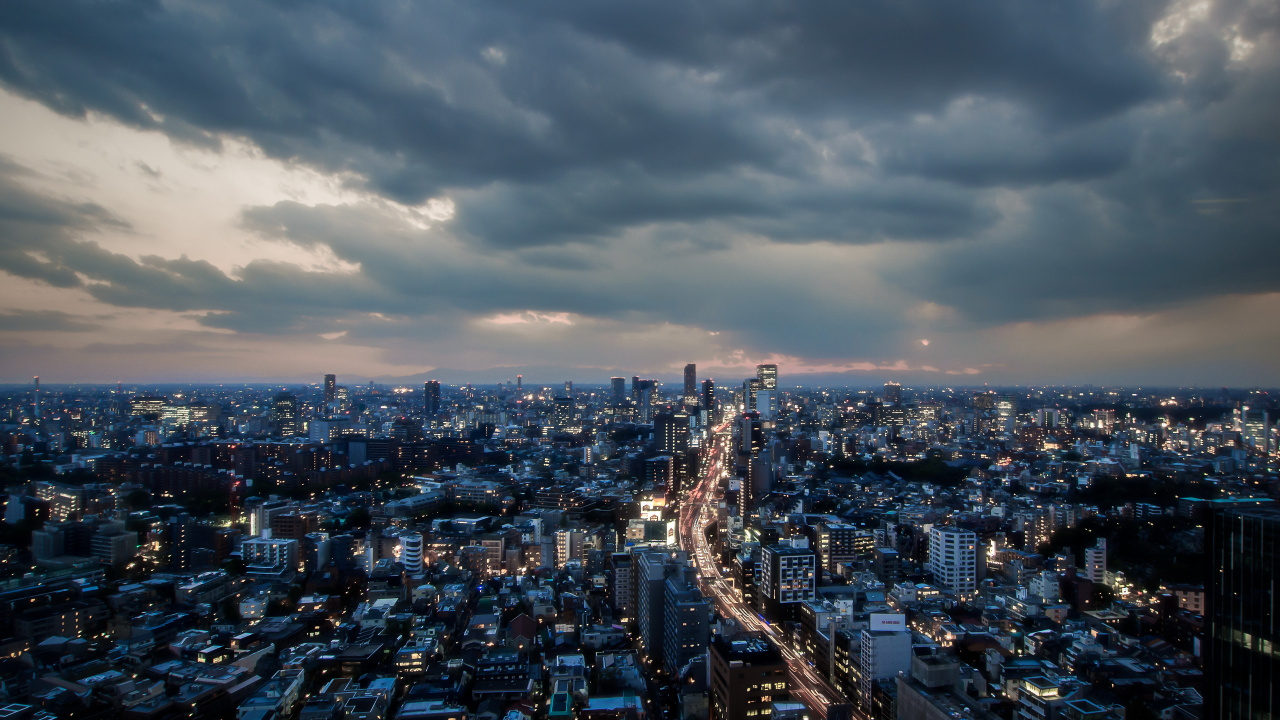 Обои городской пейзаж, горизонт, закат, город, городской район в разрешении 1280x720