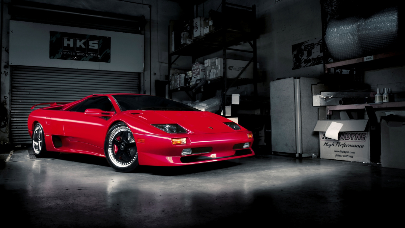 Обои авто, Ламборджини, спорткар, суперкар, красный цвет в разрешении 1366x768