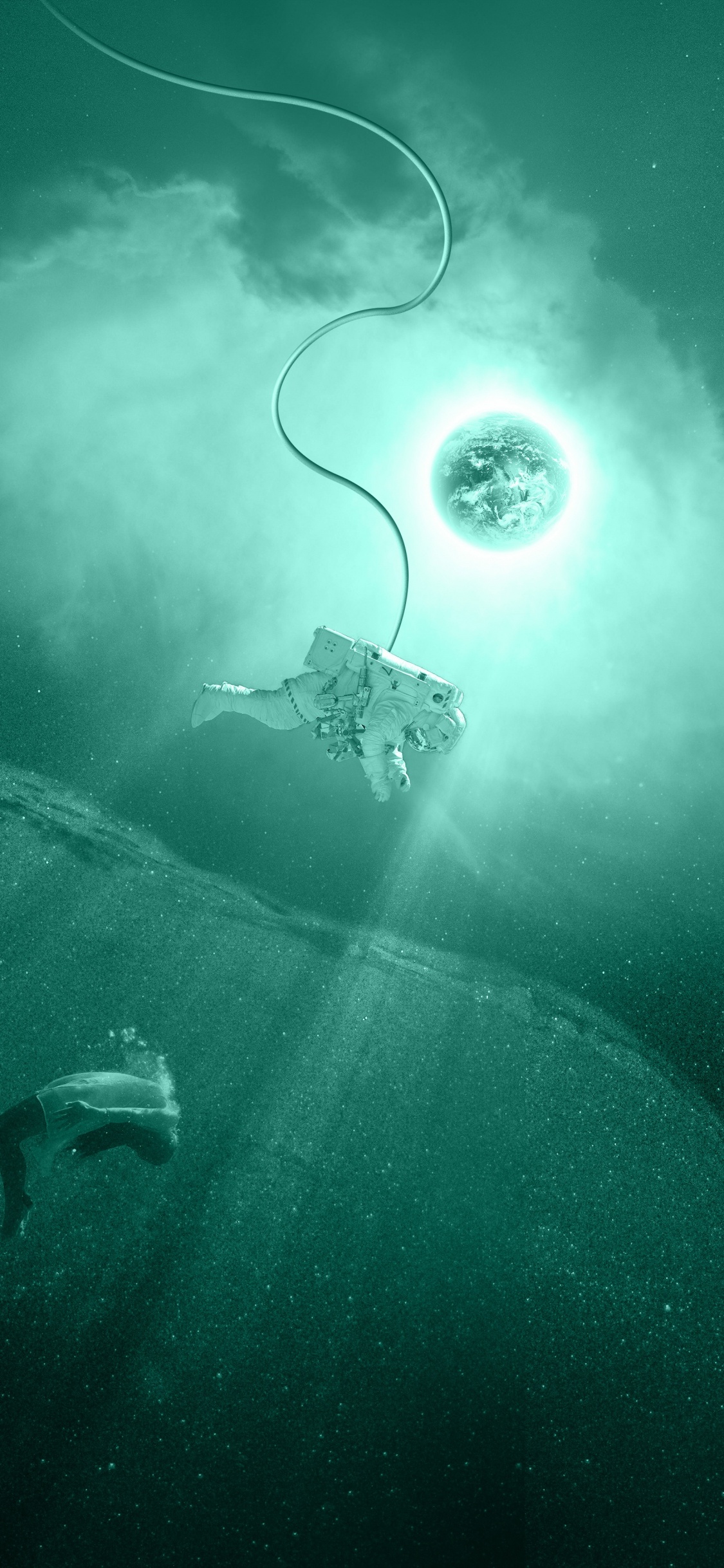 Обои астронавт, вода, подземные воды, пространство, музыка в разрешении 1125x2436