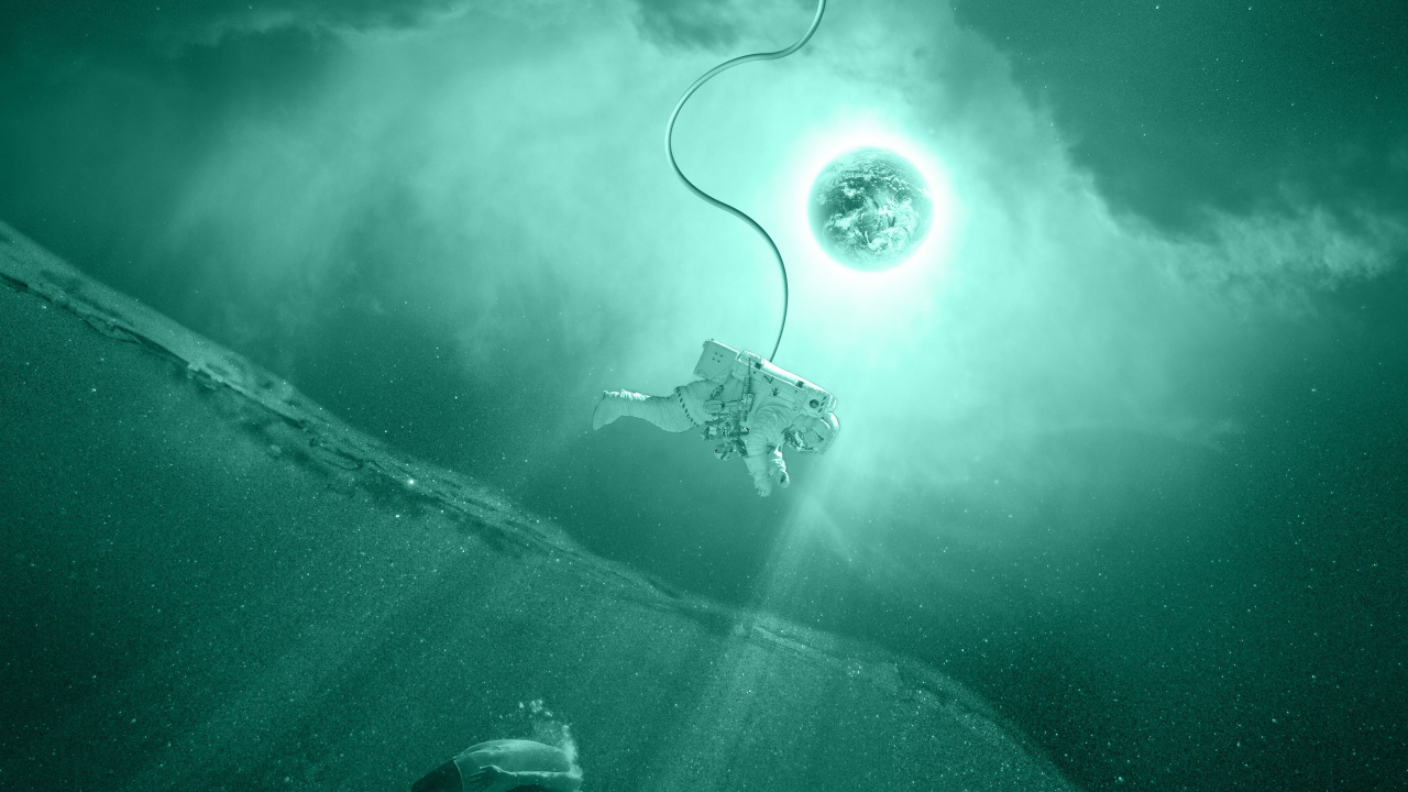 Обои астронавт, вода, подземные воды, пространство, музыка в разрешении 1280x720