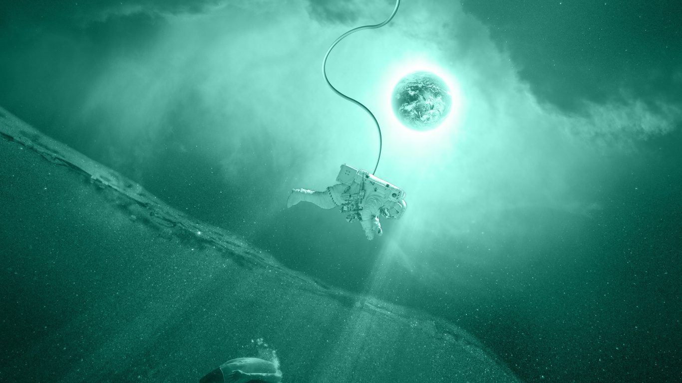 Обои астронавт, вода, подземные воды, пространство, музыка в разрешении 1366x768