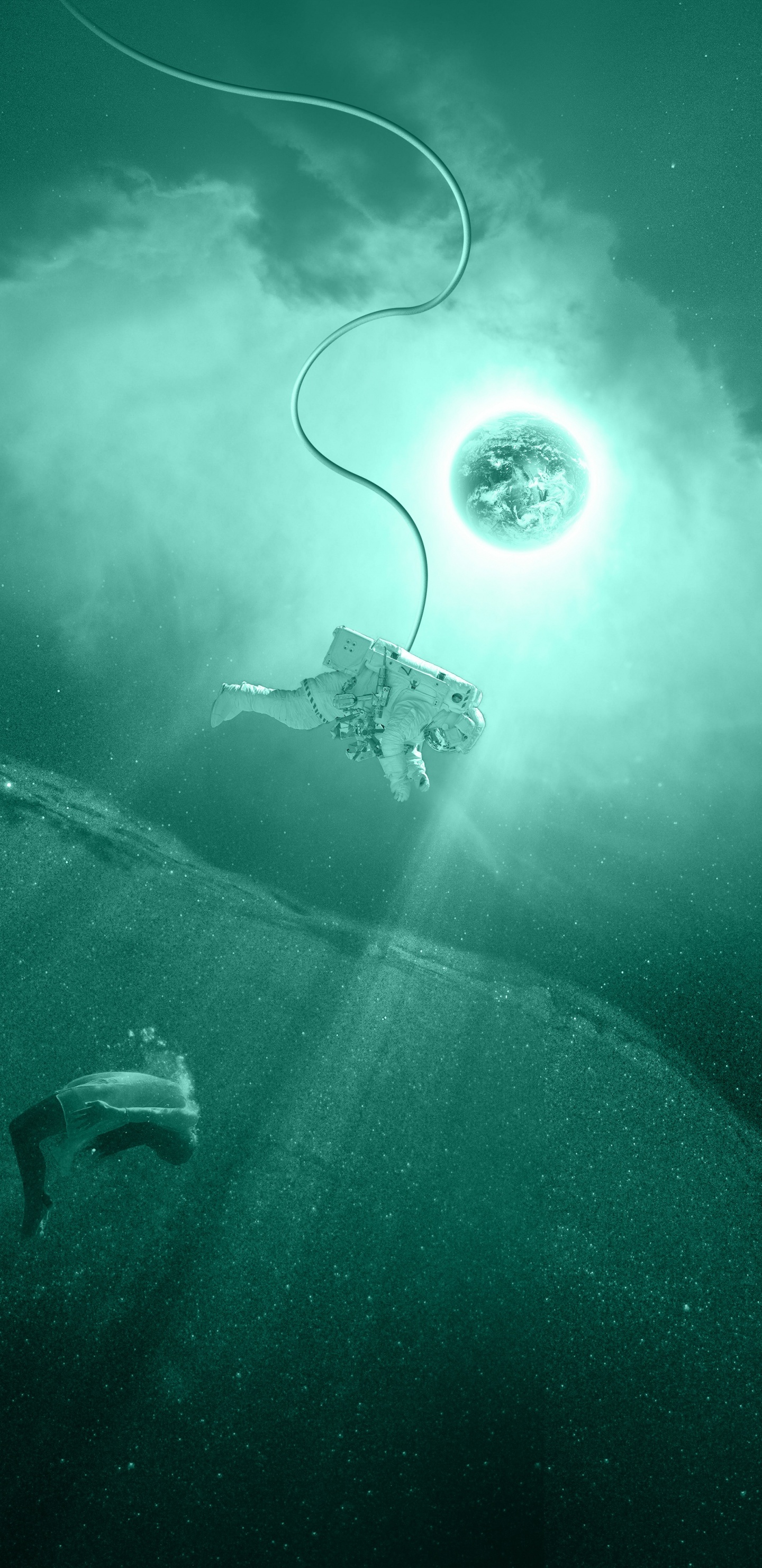 Обои астронавт, вода, подземные воды, пространство, музыка в разрешении 1440x2960