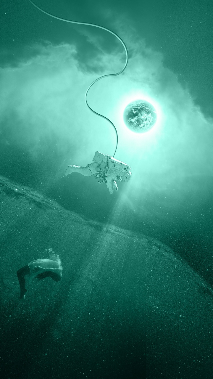 Обои астронавт, вода, подземные воды, пространство, музыка в разрешении 720x1280