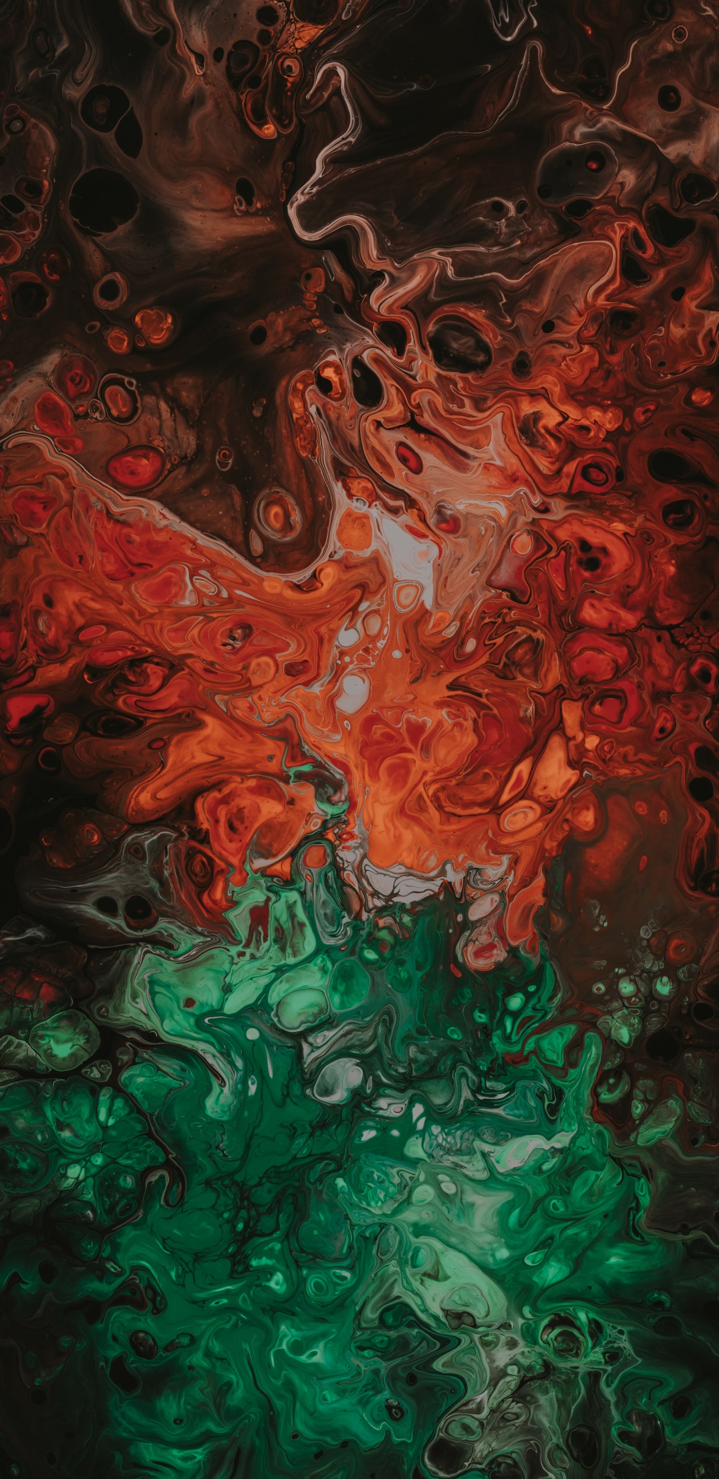 Обои живопись, красный цвет, краска, арт, современное искусство в разрешении 1440x2960