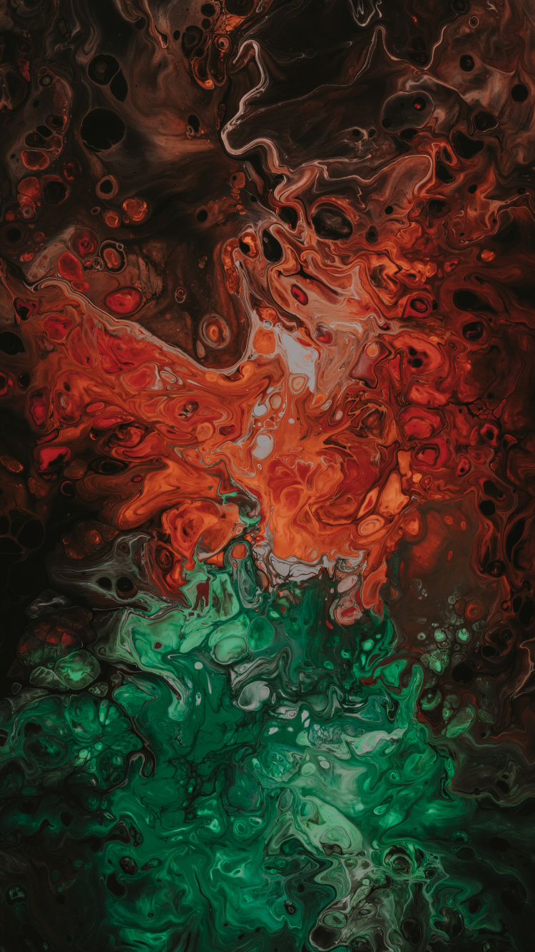 Обои живопись, красный цвет, краска, арт, современное искусство в разрешении 750x1334