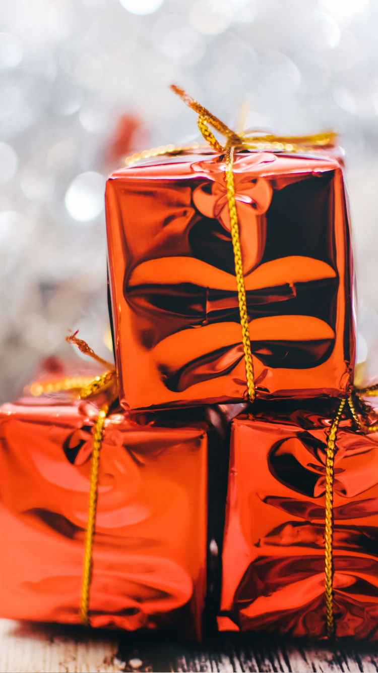 Обои подарок, подарочная упаковка, Рождественский подарок, Апельсин, настоящее время в разрешении 750x1334