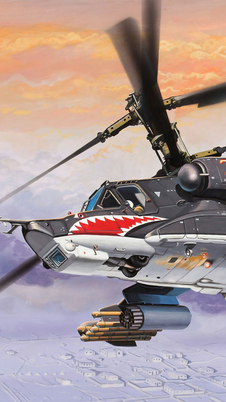 Обои ударный вертолет, камова, винтокрылая машина, воздушные силы, военный самолет в разрешении 750x1334