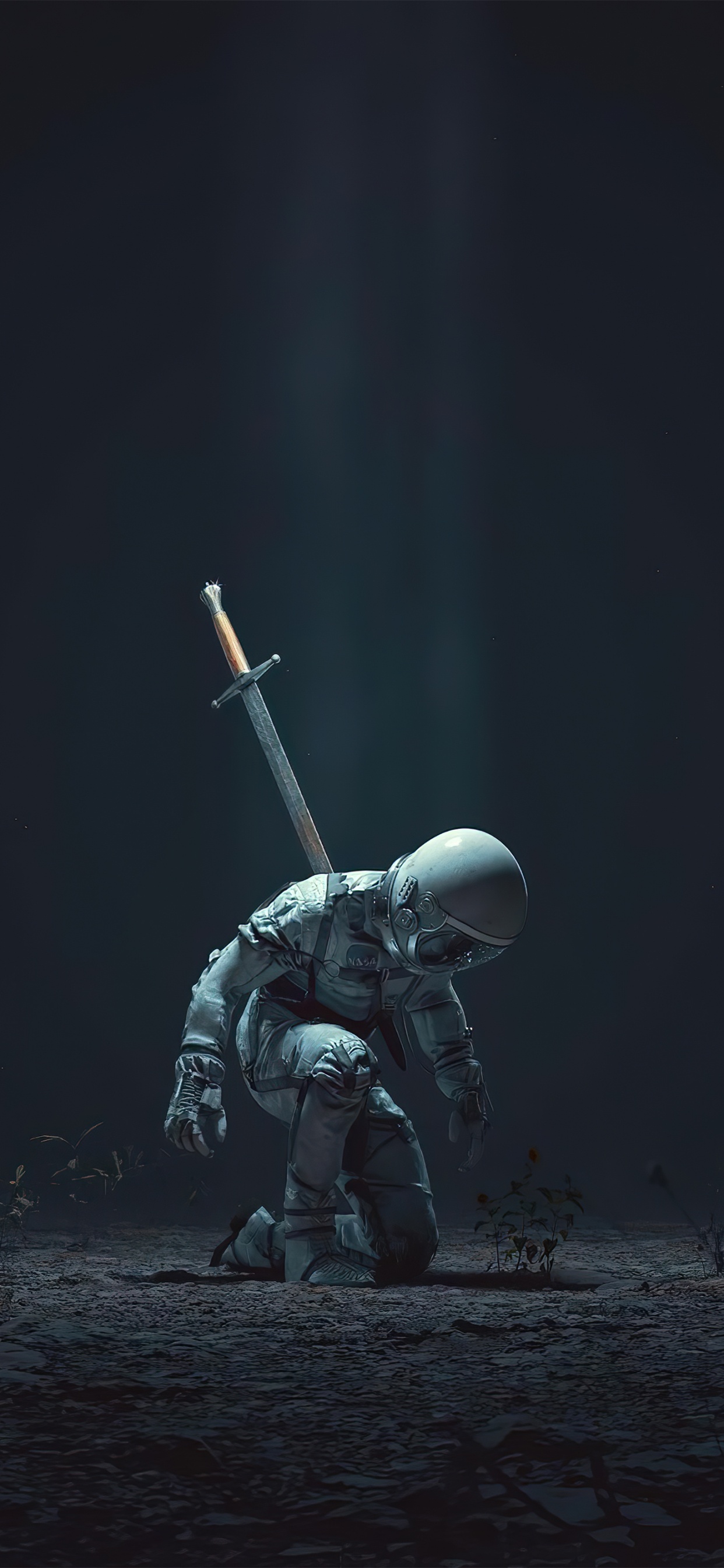 Обои темнота, игрушка, событие, кармин, коленопреклонение в разрешении 1242x2688