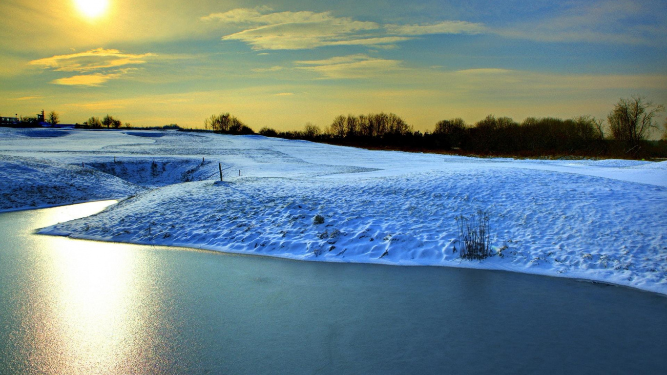 Обои гидроресурсы, вода, природа, зима, снег в разрешении 1366x768