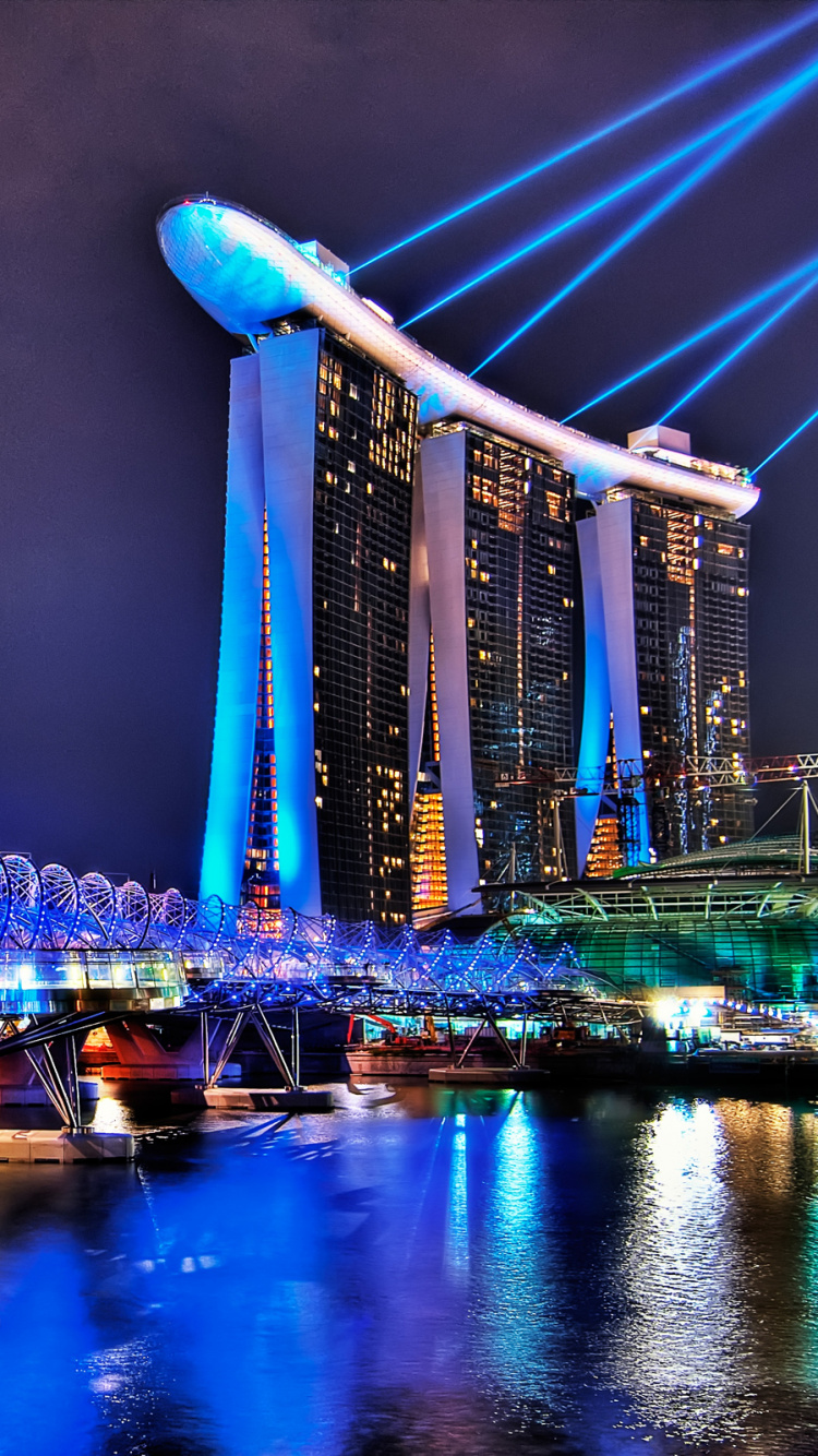 Обои Марина Бэй Сэндс Сингапур, мост, ночь, ориентир, городской район в разрешении 750x1334