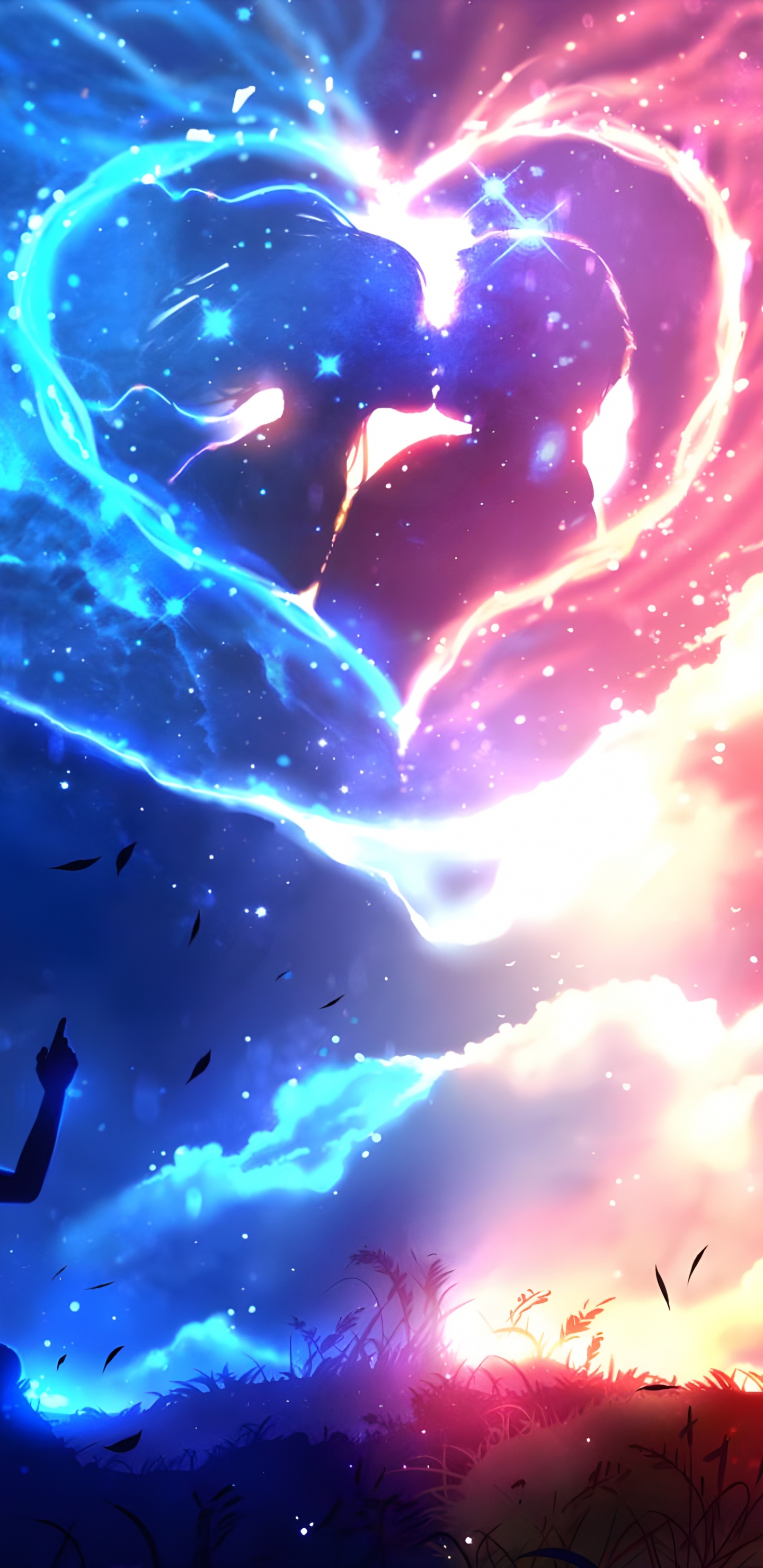 Обои аниме, мир, свет, Люди в природе, жест в разрешении 1440x2960