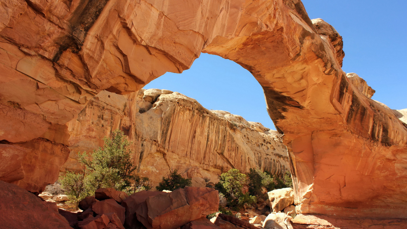 Обои природа, естественная арка, каньон, парк, формирование в разрешении 1366x768