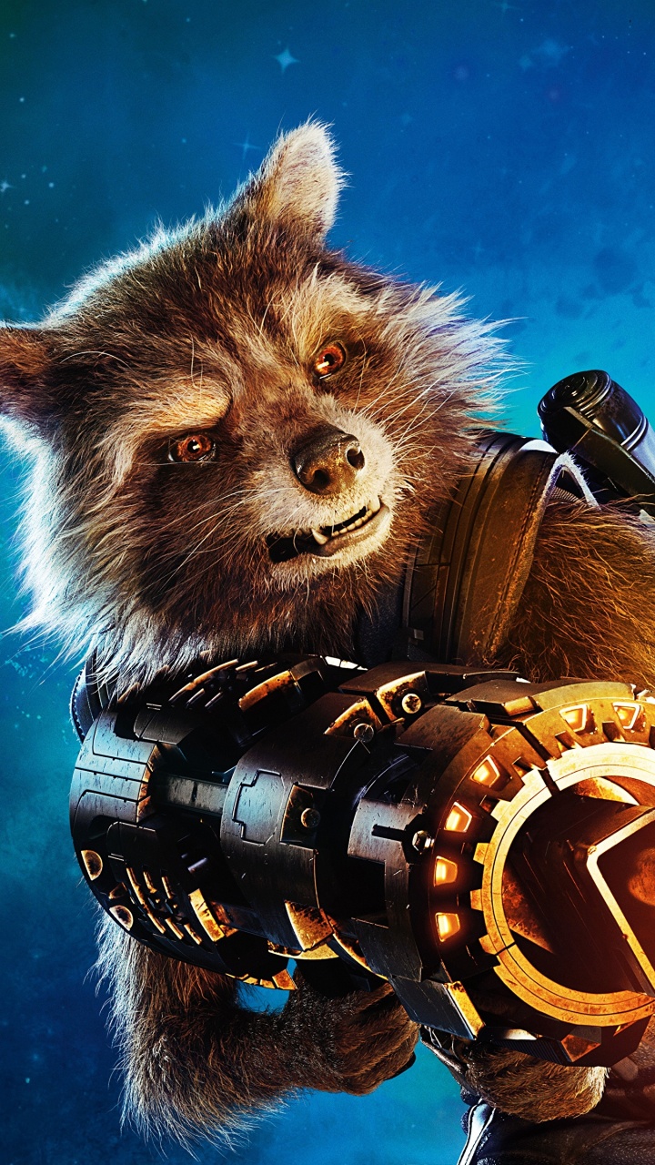 Обои Реактивный Енот, Грут, космос, marvel, морда в разрешении 720x1280