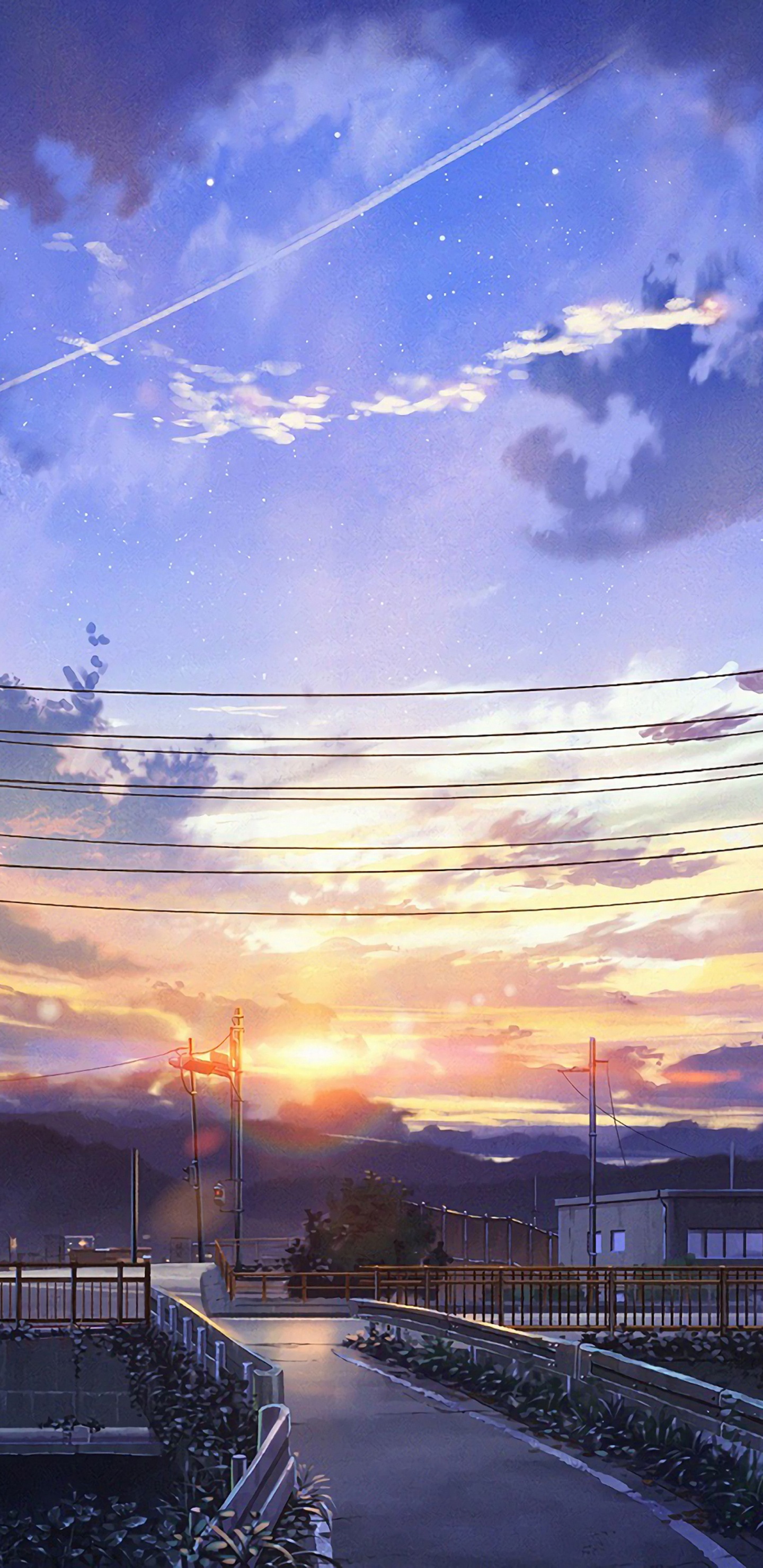 Обои аниме, арт, пейзажная живопись, театральные декорации, облако в разрешении 1440x2960