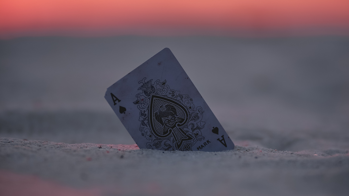 Обои туз, облако, ангел падает, розовый, гора в разрешении 1366x768