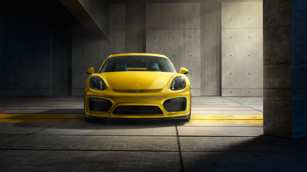Обои Порше, авто, 2016 Porsche Cayman GT4, суперкар, желтый в разрешении 1280x720