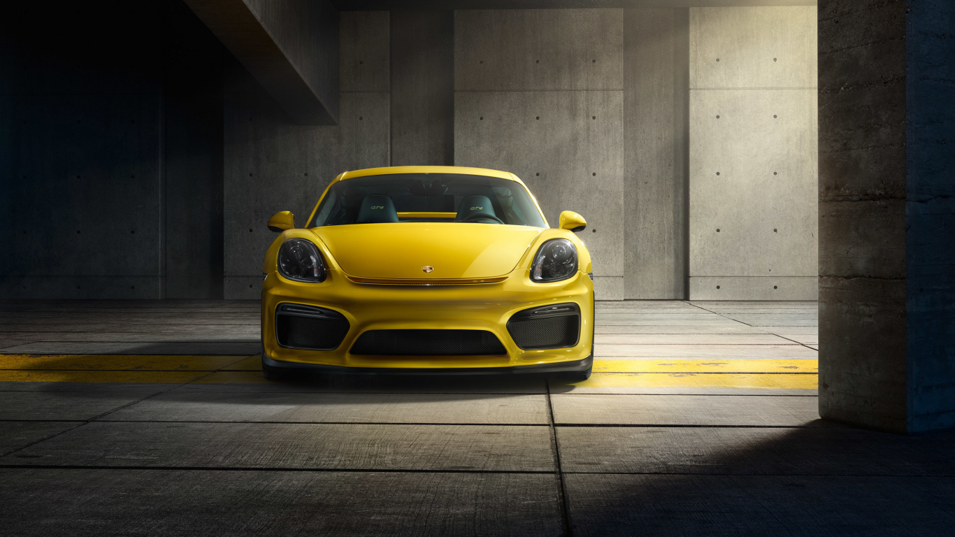 Обои Порше, авто, 2016 Porsche Cayman GT4, суперкар, желтый в разрешении 1366x768